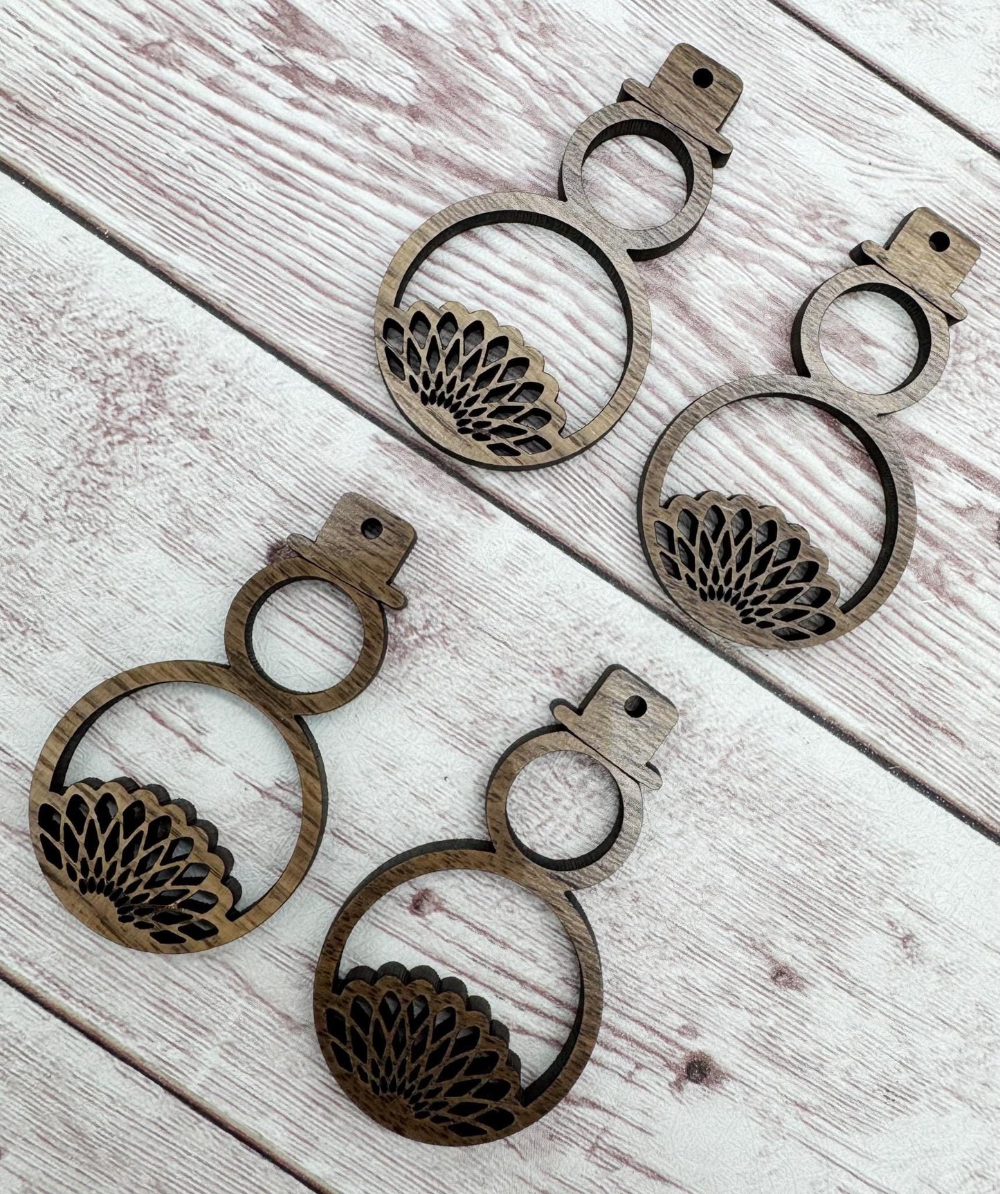 Spirograph Winter Snowman Earring Blanks, Finished Walnut Blank, DIY Jewelry Making