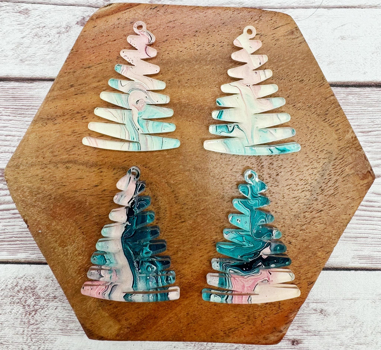 Candy Marbled Print Zigzag Winter Christmas Tree Acrylic Earring Blanks, DIY Jewelry Making