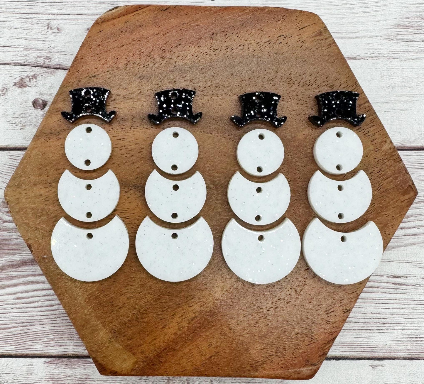 White and Black Glitter Tiered Snowman Set Winter Acrylic Earring Blank Set, DIY Jewelry Making