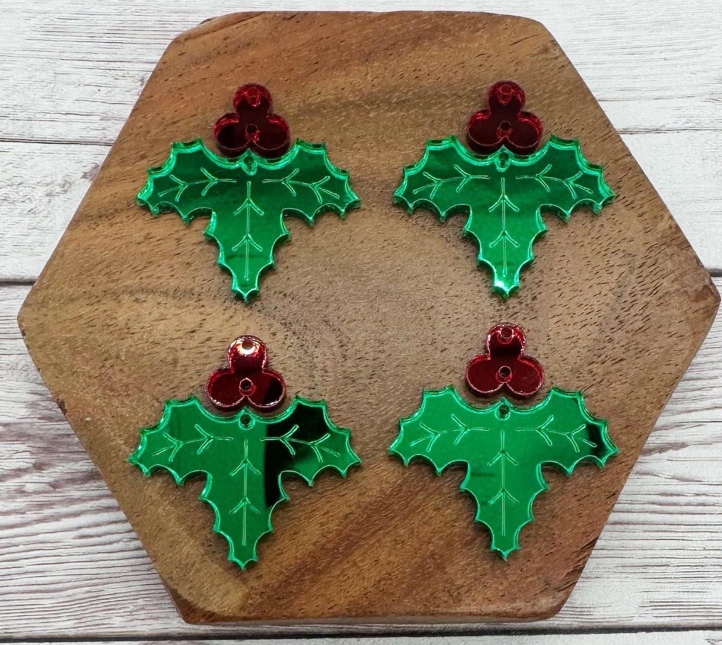 Mirrored Mistletoe Christmas Winter Acrylic Set Earring Blanks, DIY Jewelry Making