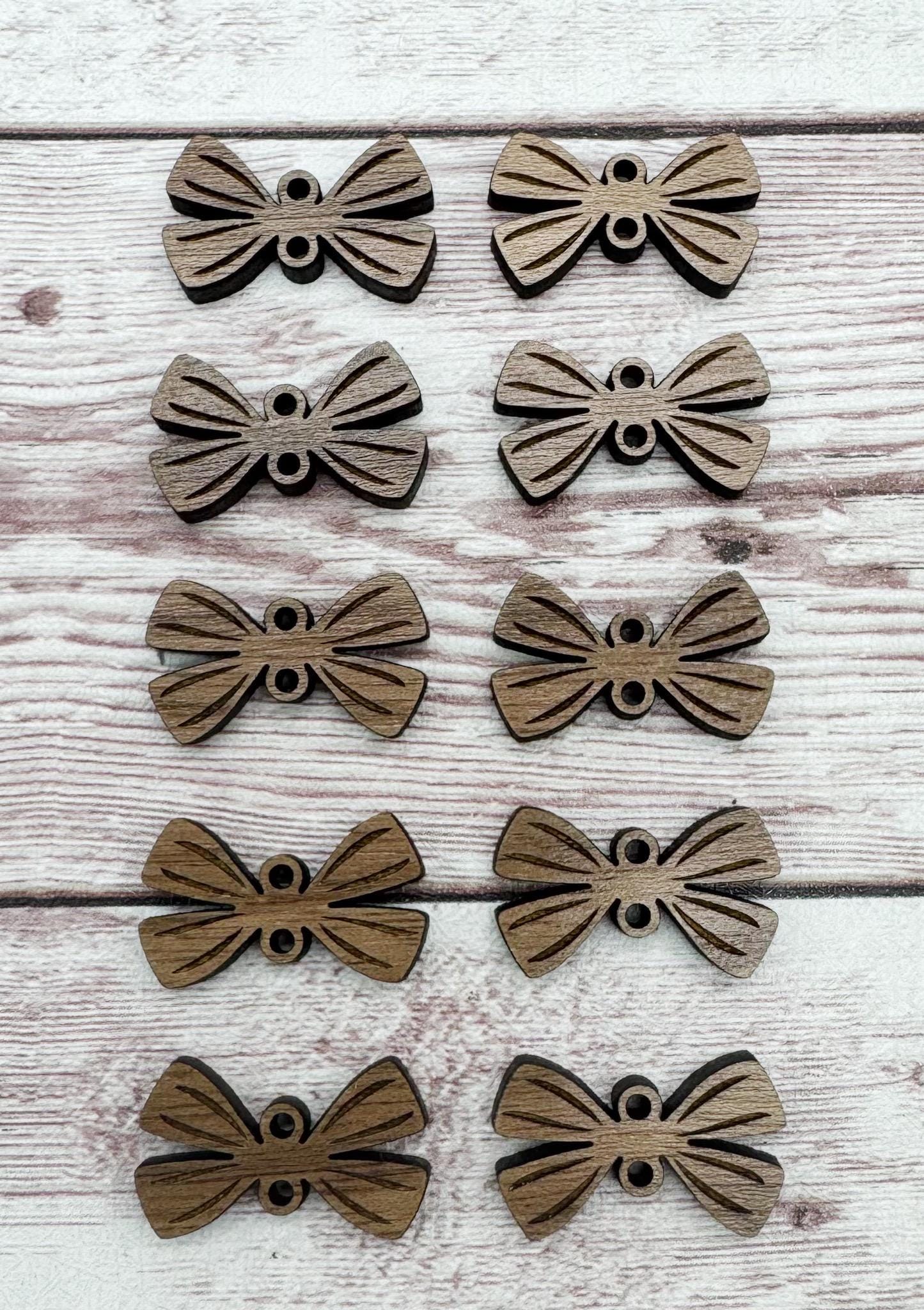 Finished Walnut Engraved Bow Connectors Earring Blanks Set of 5 Pair DIY Jewelry Making
