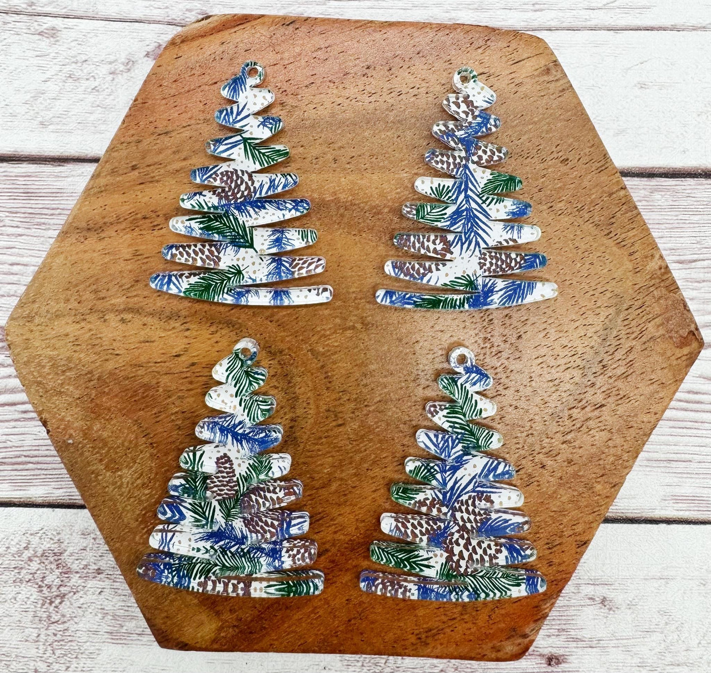 Neutral Pinecone Print Zigzag Winter Christmas Tree Acrylic Earring Blanks, DIY Jewelry Making