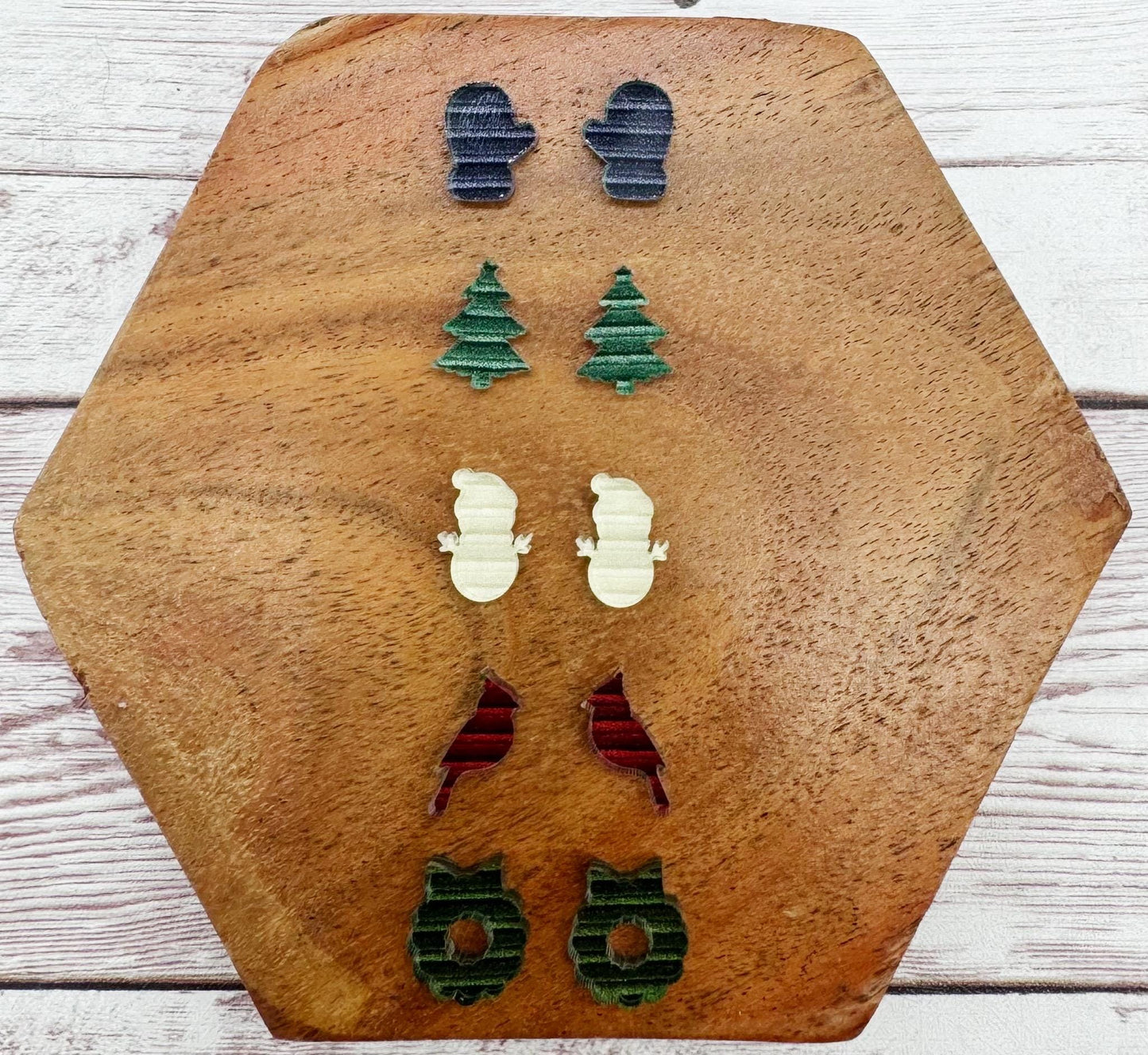 Set of 5 pair Christmas Mix Acrylic Stud Earring Blanks, Winter, Holiday, DIY Jewelry Making