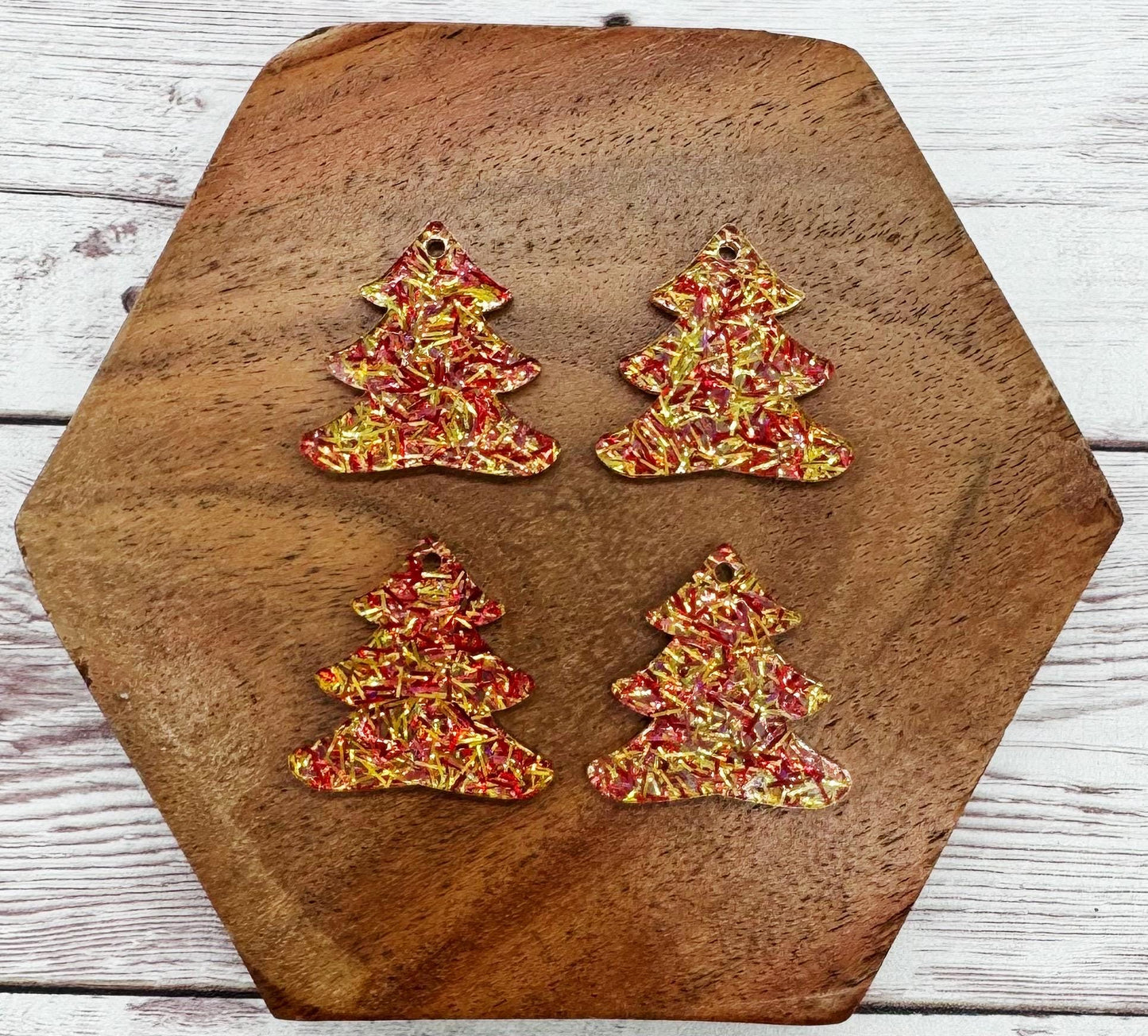 Set of 2 Tinsel Glitter Acrylic Christmas Tree Earring Blanks DIY Jewelry Making