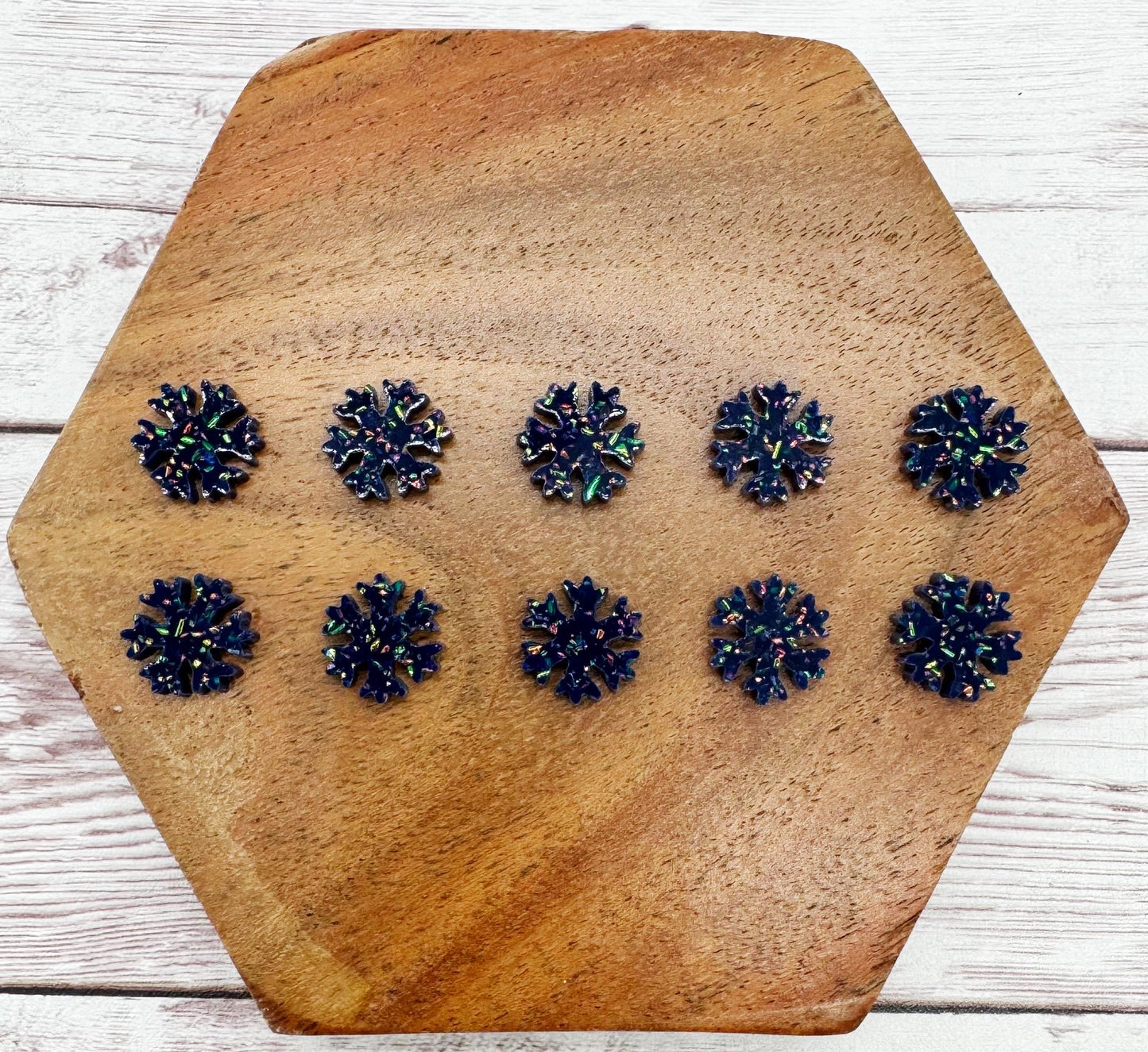 Navy Blue Glitter Winter Snowflake Stud Earring Blanks Set of 5 Pair DIY Jewelry Making