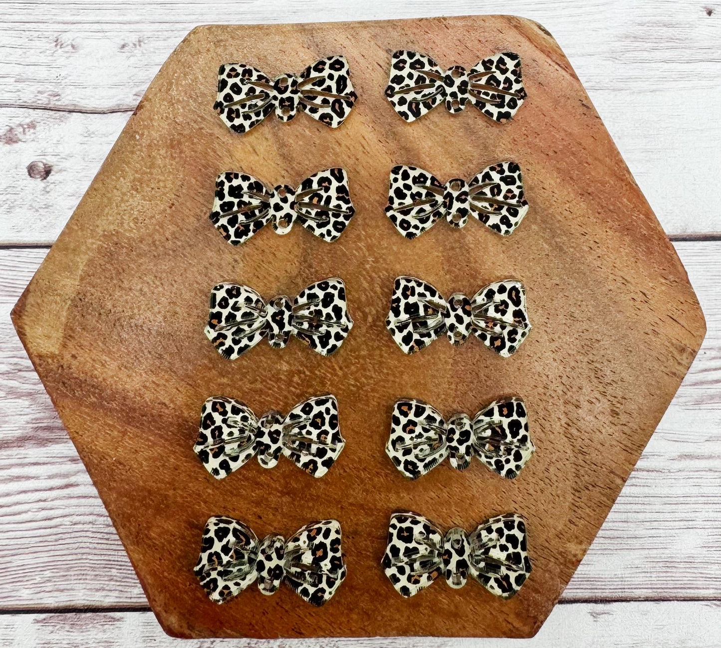 Leopard Print Acrylic Bow Connectors Earring Blanks Set of 5 Pair DIY Jewelry Making