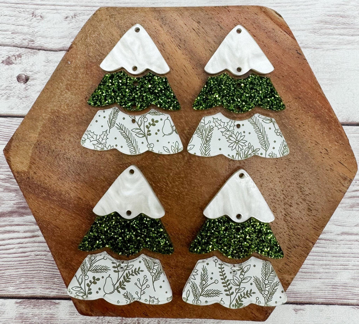 Winter Branches Print Acrylic Tiered Christmas Tree Set Earring Blanks, DIY Jewelry Making
