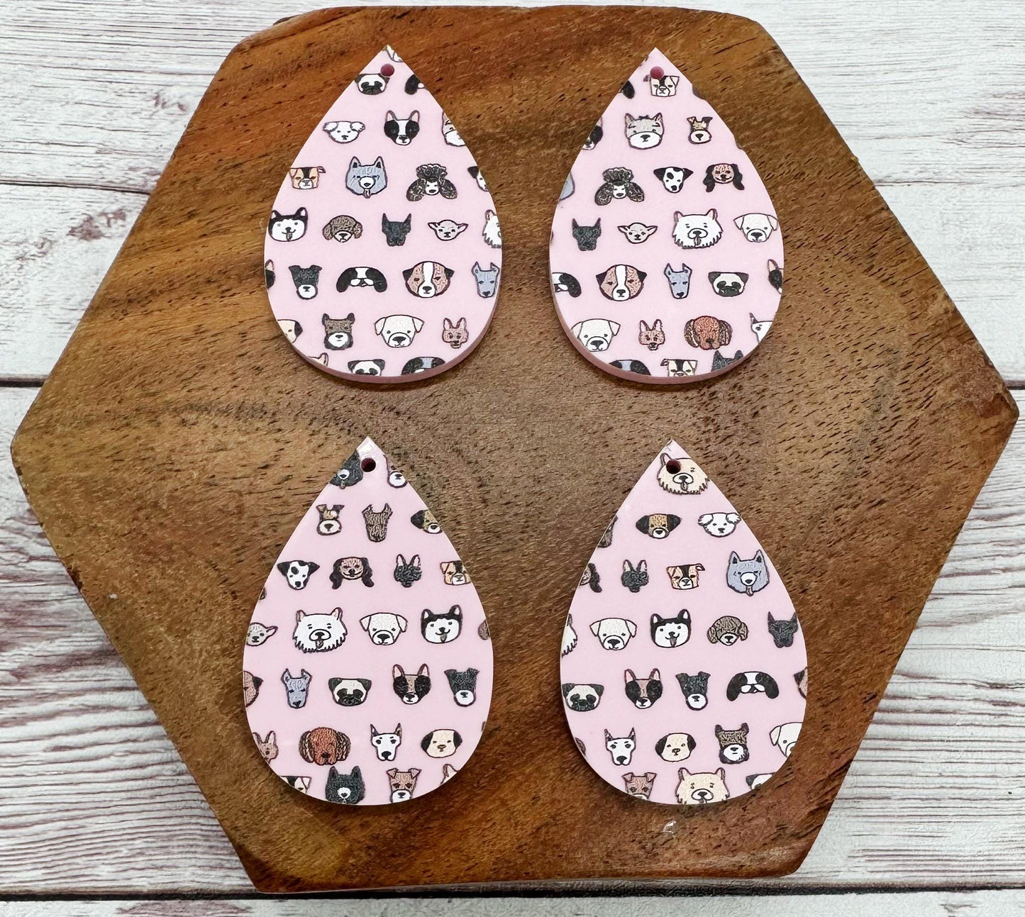 Patterned Pink Dog Print Animal Acrylic Teardrop Earring Blanks, DIY Jewelry Making