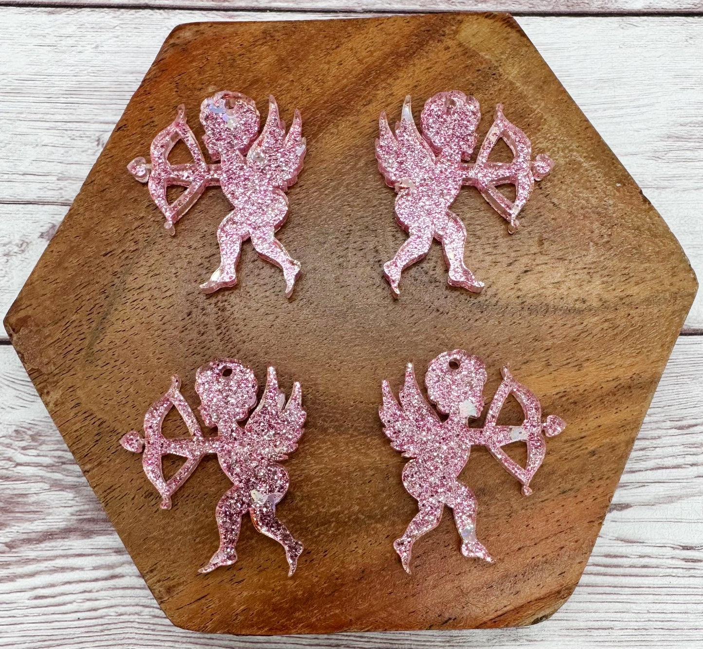 Pink Heart Glitter Cupid Valentine Acrylic Earring Blanks, DIY Jewelry Making
