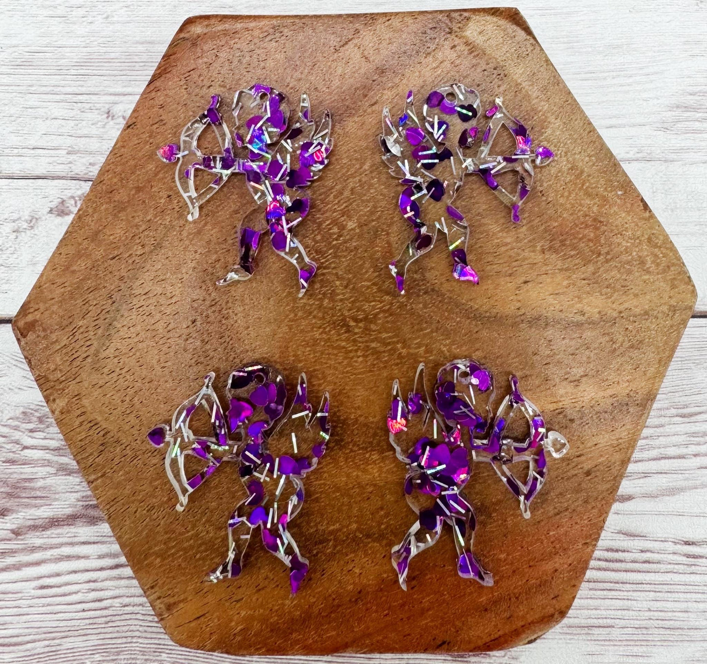 Purple Heart Glitter Cupid Valentine Acrylic Earring Blanks, DIY Jewelry Making
