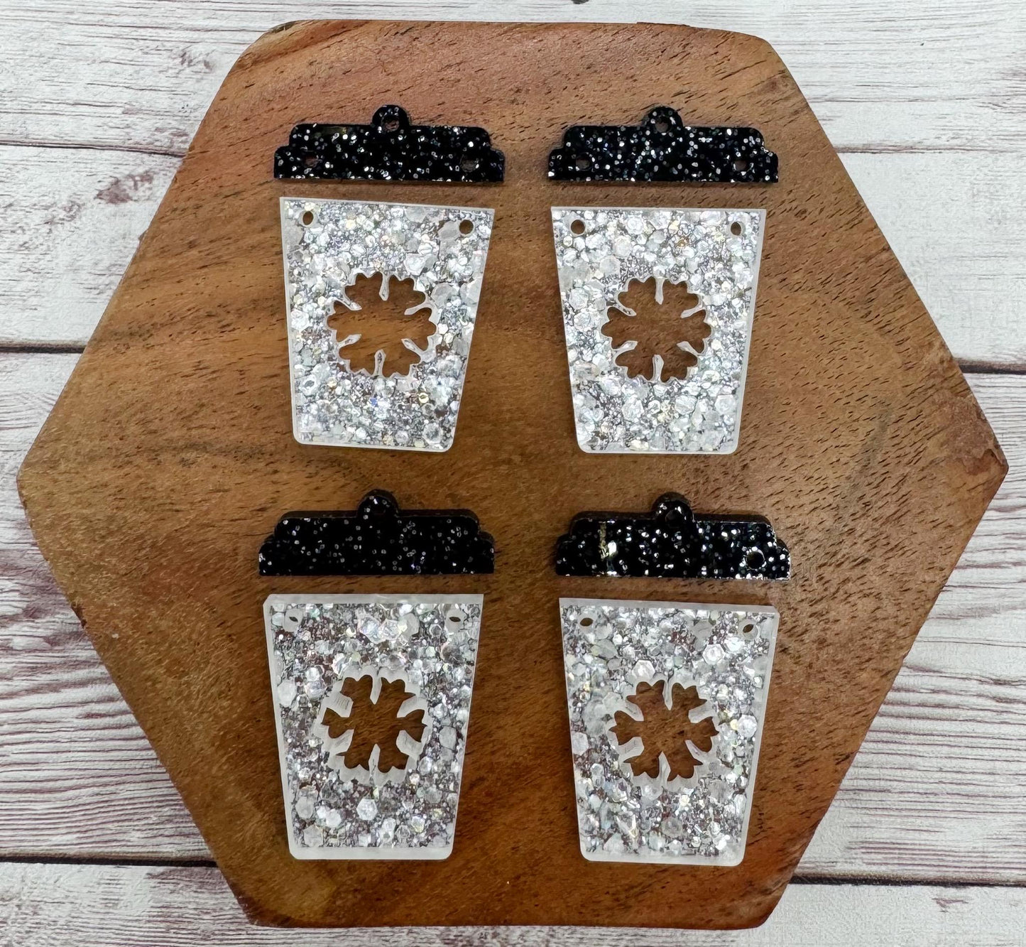 Glitter Snowflake Coffee Winter Christmas Acrylic Earring Blank Set, DIY Jewelry Making