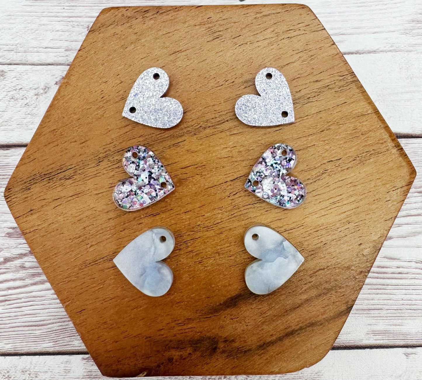 Purple Blue Tone Glitter and Shimmer Heart Trio Acrylic Valentine Earring Blanks, DIY Jewelry Making