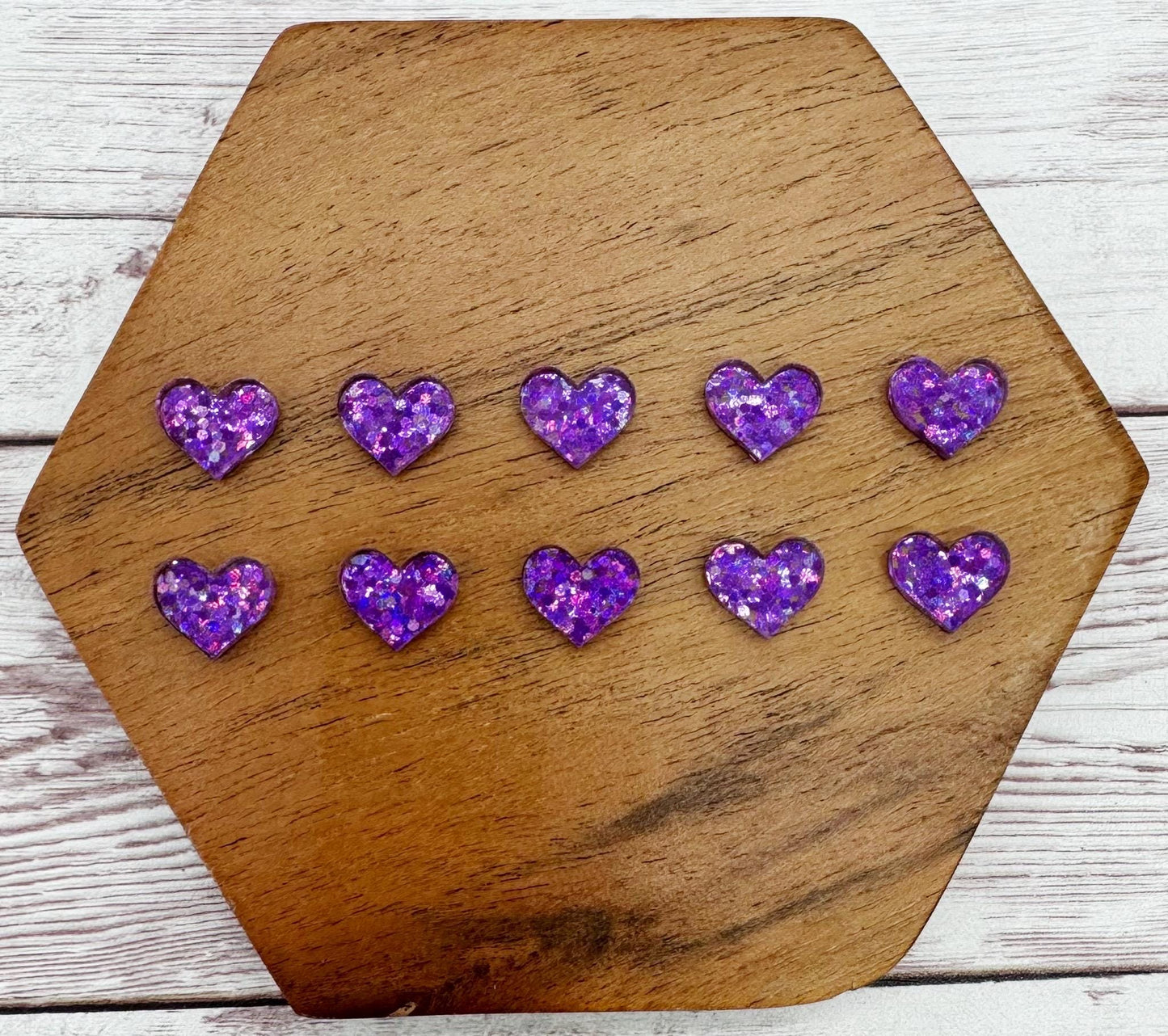 Purple Glitter Heart Acrylic Stud Earring Blanks Set of 5 Pair DIY Jewelry Making
