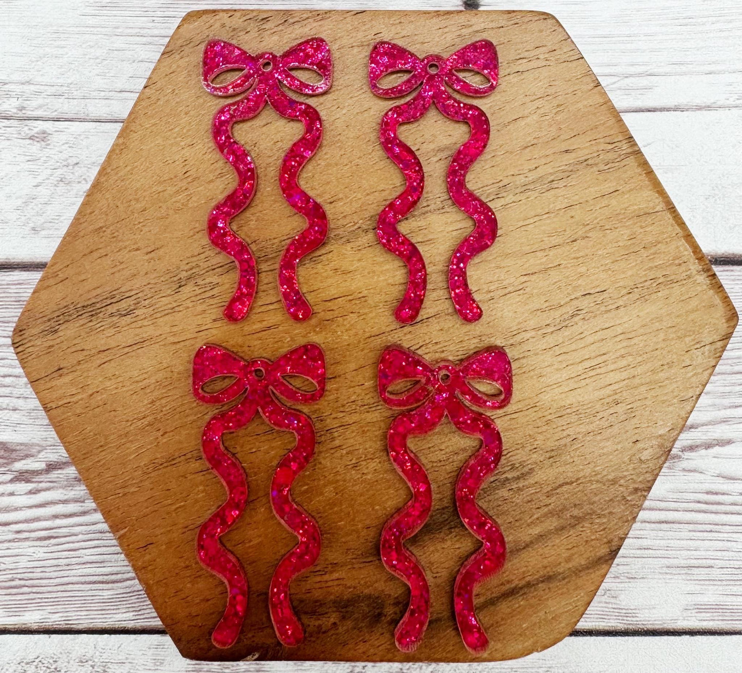 Pink Dazzle Glitter Acrylic Long Ribbon Bow Earring Blanks, DIY Jewelry Making