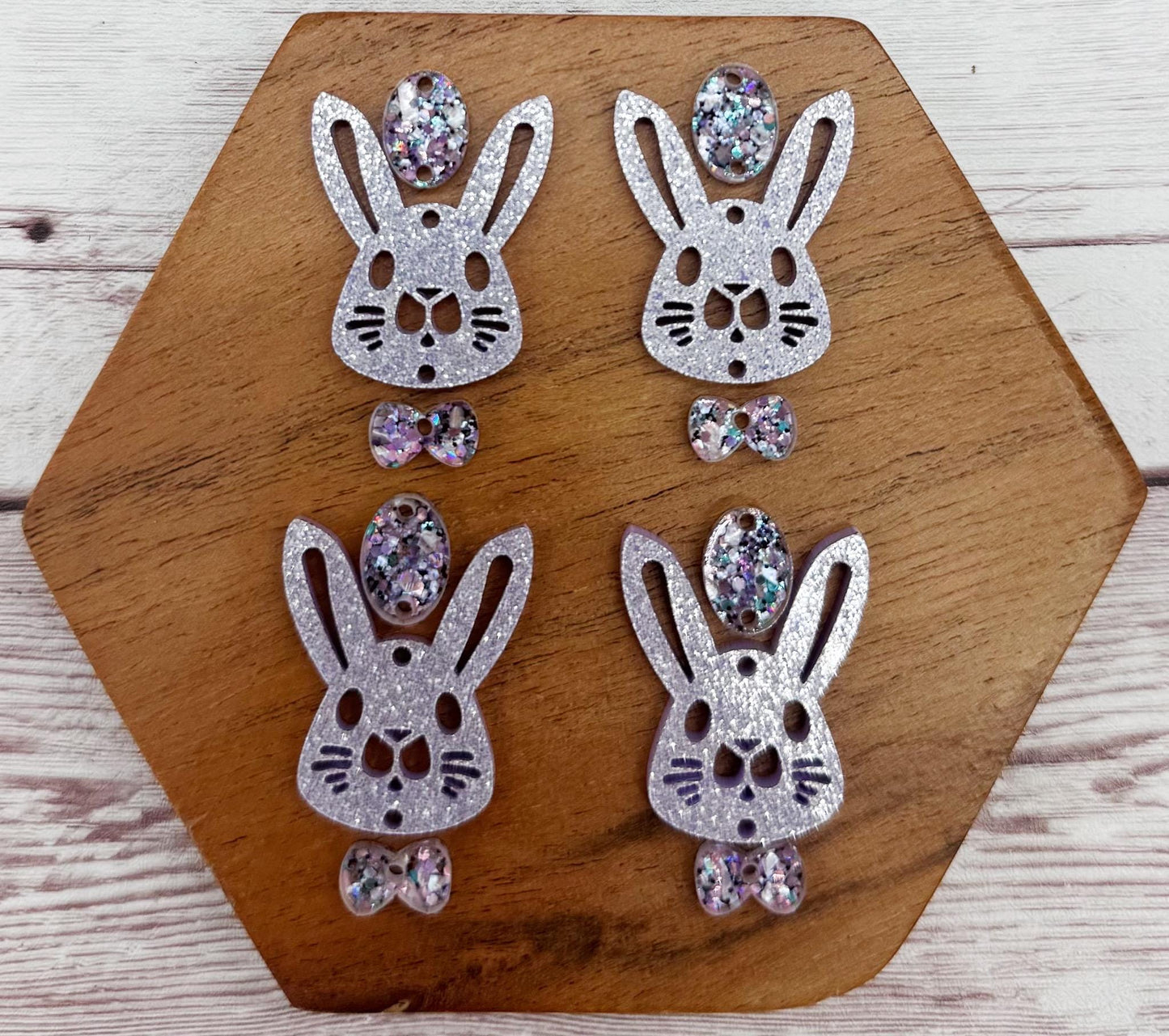 Purple Tone Bunny Rabbit, Egg, and Bow Tie Easter Spring Earring Blank Set, DIY Jewelry Making