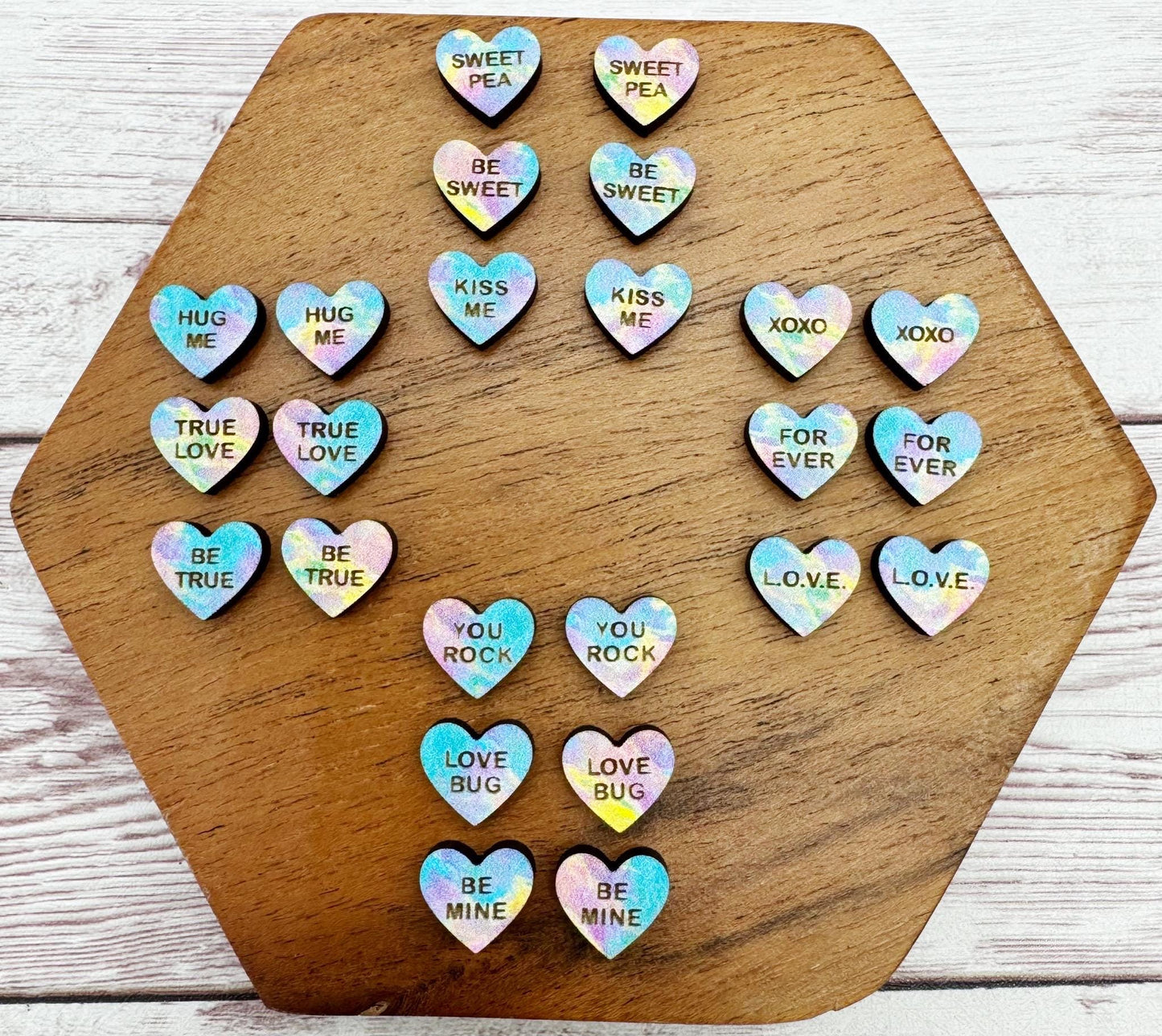 Tie Dye Candy Heart Engraved Wood Valentine Stud Earring Blanks Set of 12 Pair DIY Jewelry Making