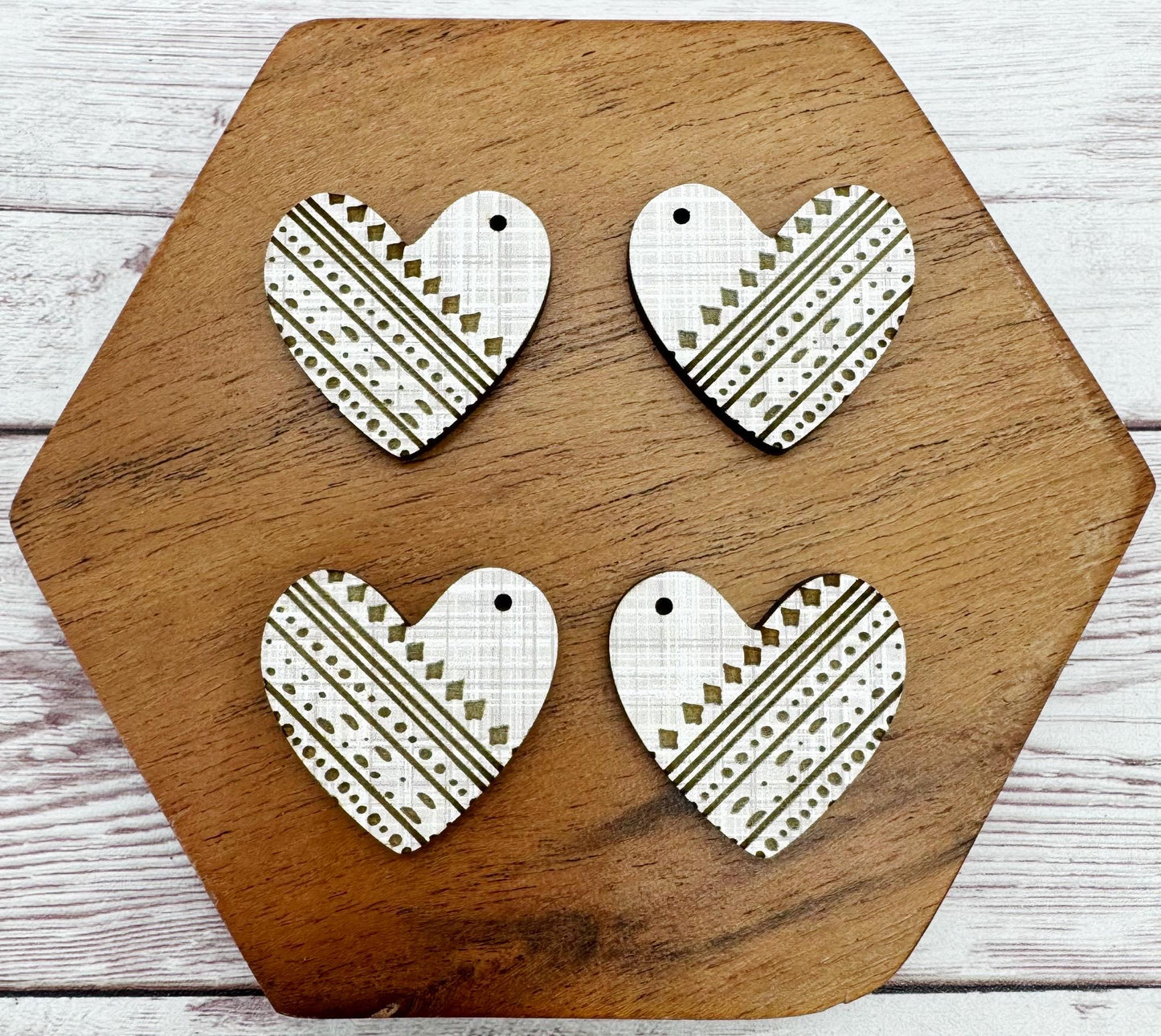 Engraved Linen Print Heart Valentine Earring Blanks, DIY Jewelry Making