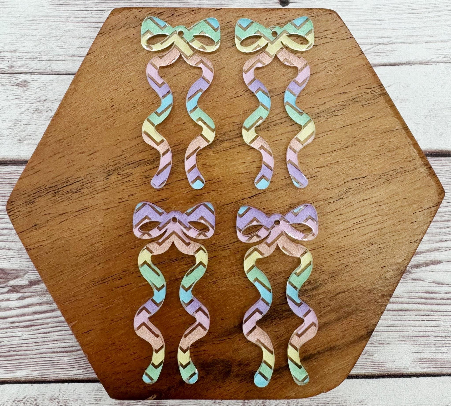 Pastel Chevron Print Easter Acrylic Long Ribbon Bow Earring Blanks, DIY Jewelry Making