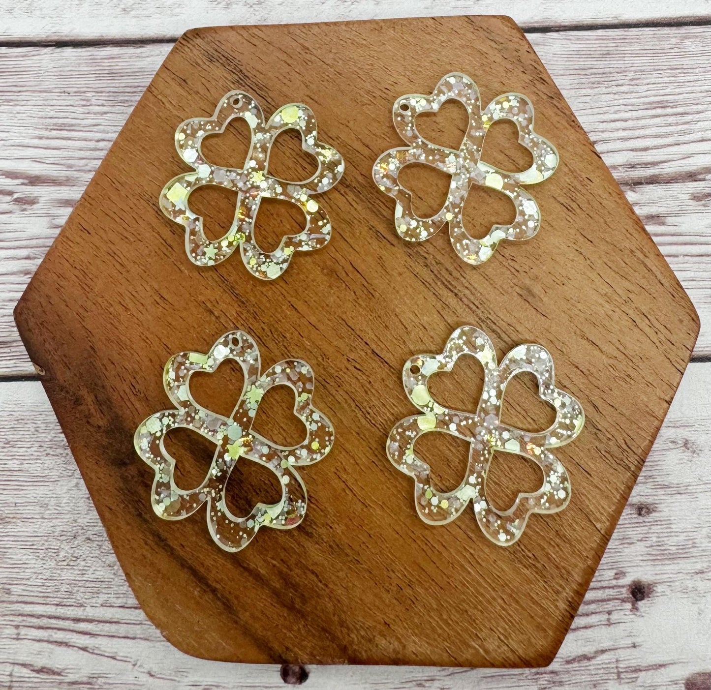Lucky Shamrock Glitter Heart Cutout Shamrock Acrylic Earring Blanks, DIY Jewelry Making
