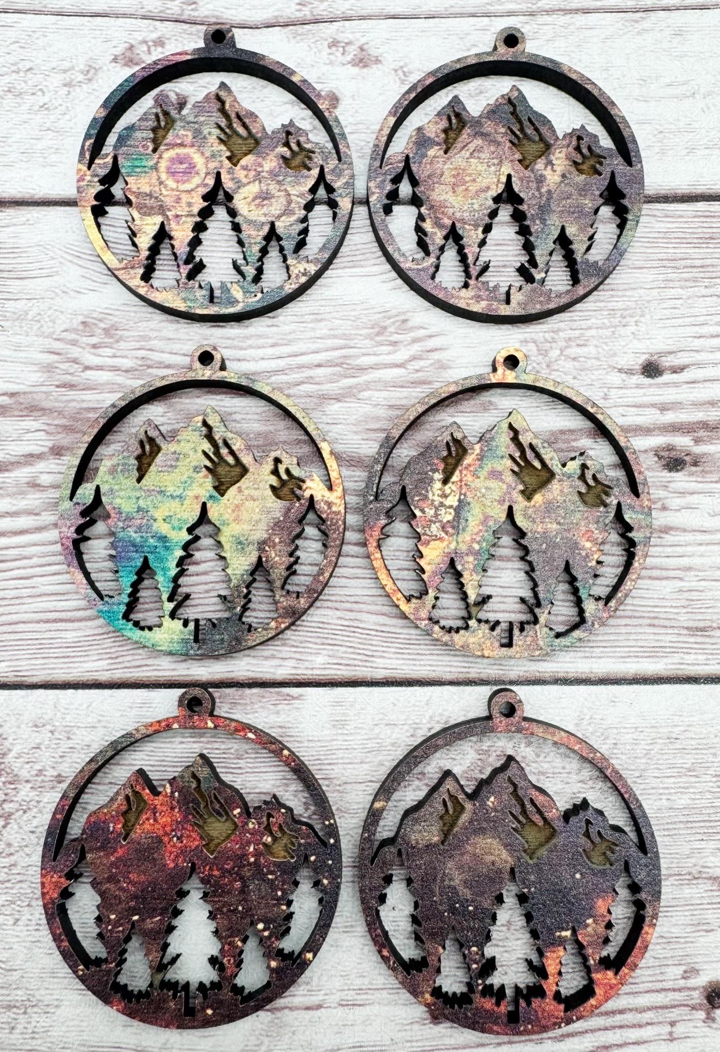 Engraved Mountain and Trees Round Earring Blanks, DIY Jewelry Making