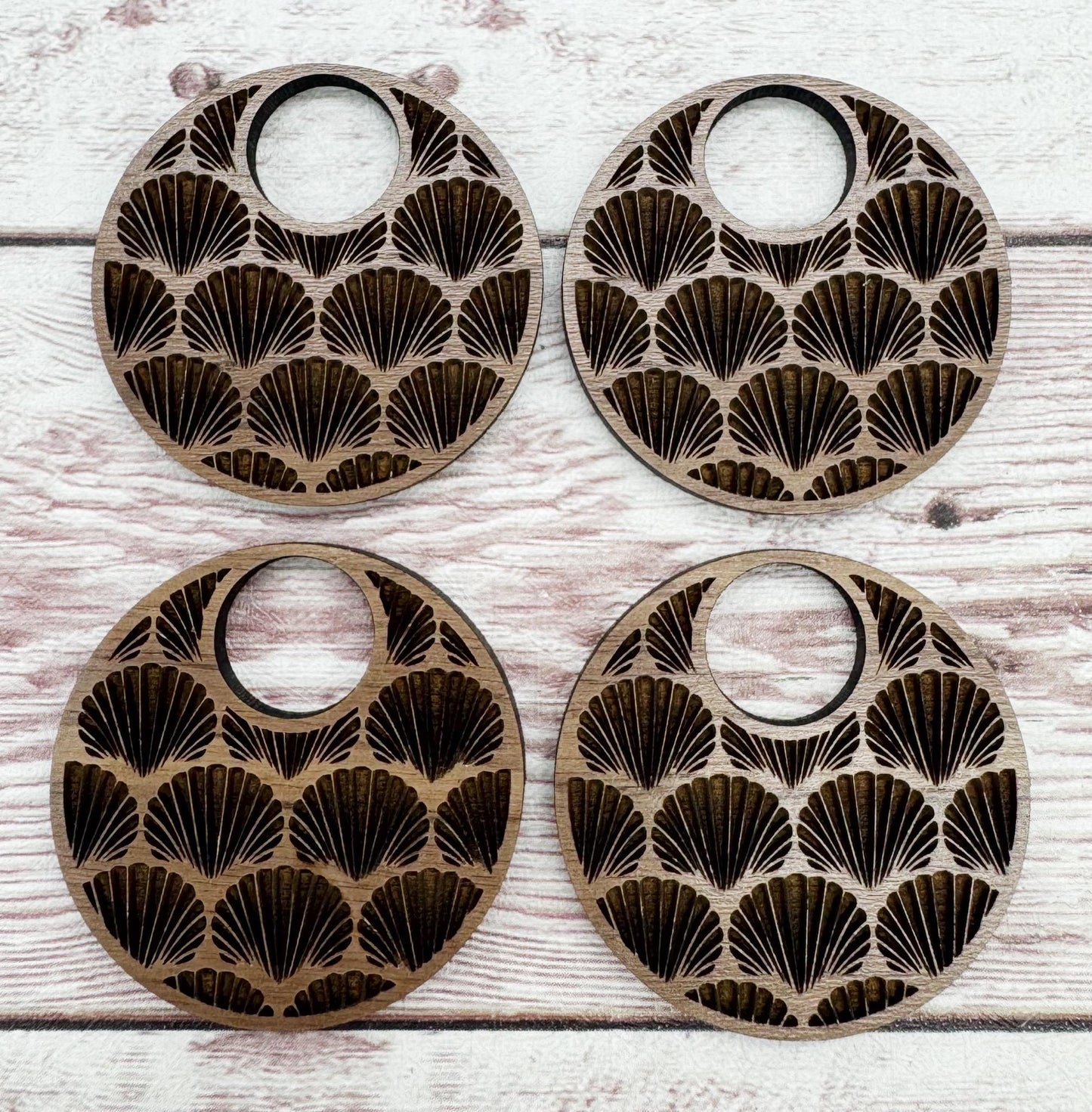 Engraved Shell Print Hoop Walnut Earring Blanks, DIY Jewelry Making