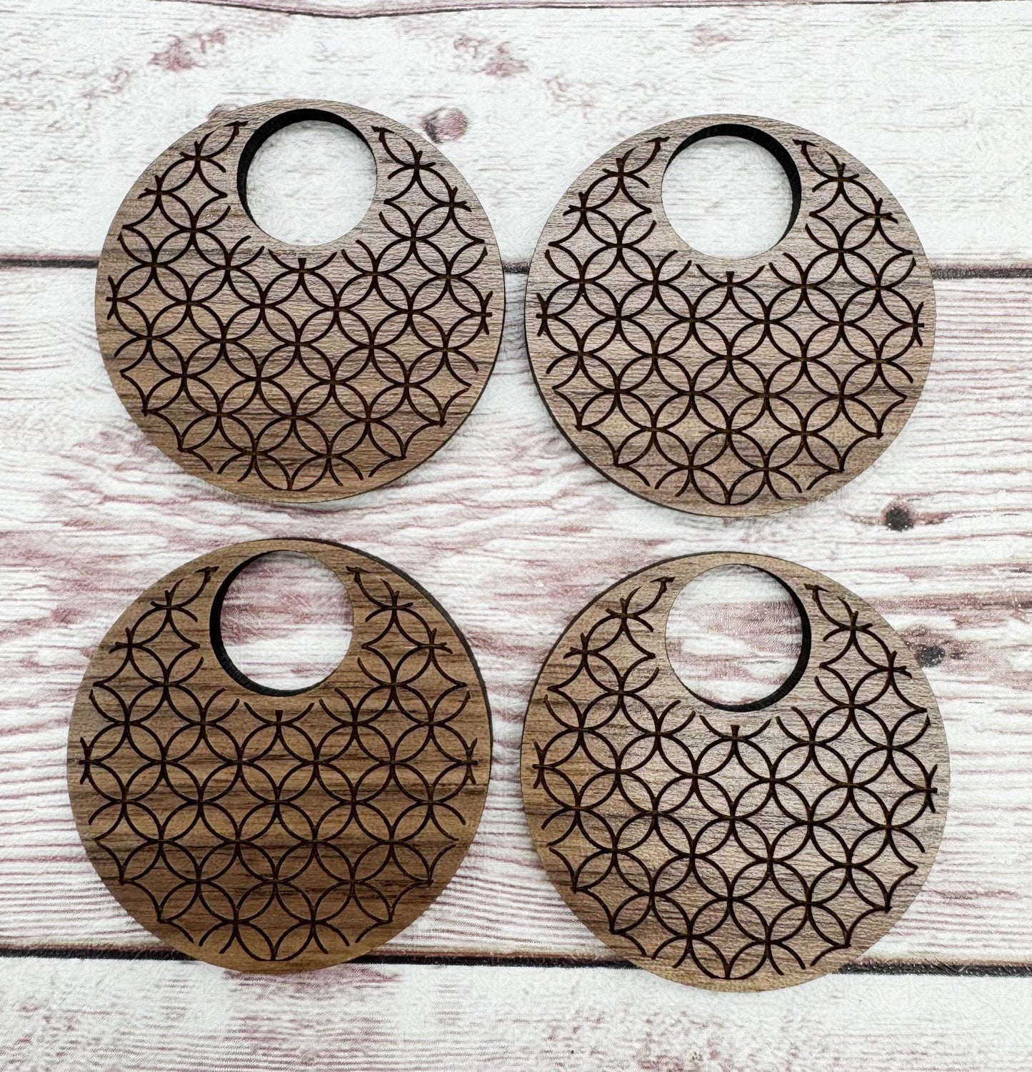 Engraved Ornate Print Hoop Walnut Earring Blanks, DIY Jewelry Making