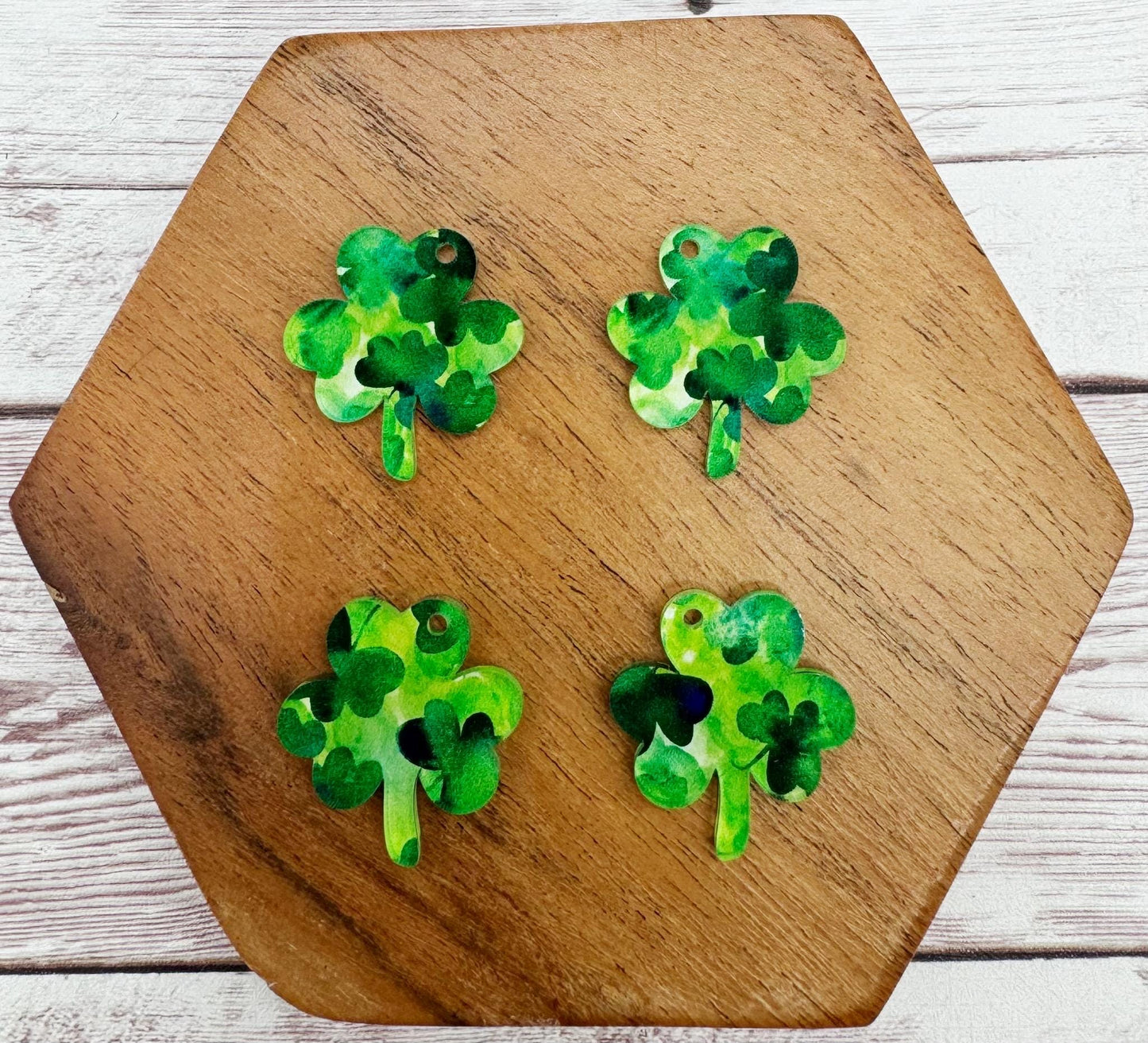 Set of 2 Pair Watercolor Shamrock Print Acrylic St. Patty’s Day Earring Blanks DIY Jewelry Making
