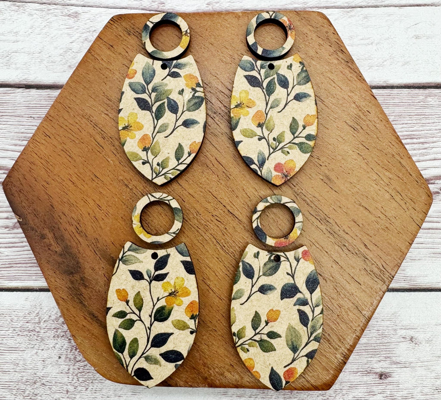Patterned Leaf and Flower Print Wood Set Earring Blanks, DIY Jewelry Making