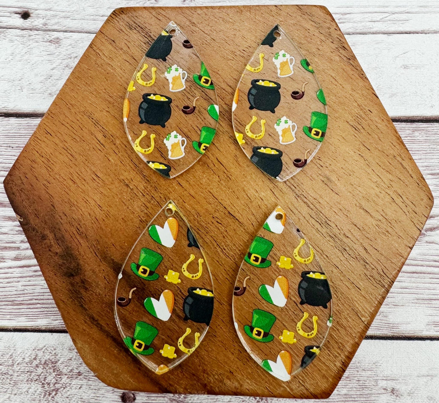 St. Patty’s Day Mix Print Acrylic Teardrop Earring Blanks, DIY Jewelry Making
