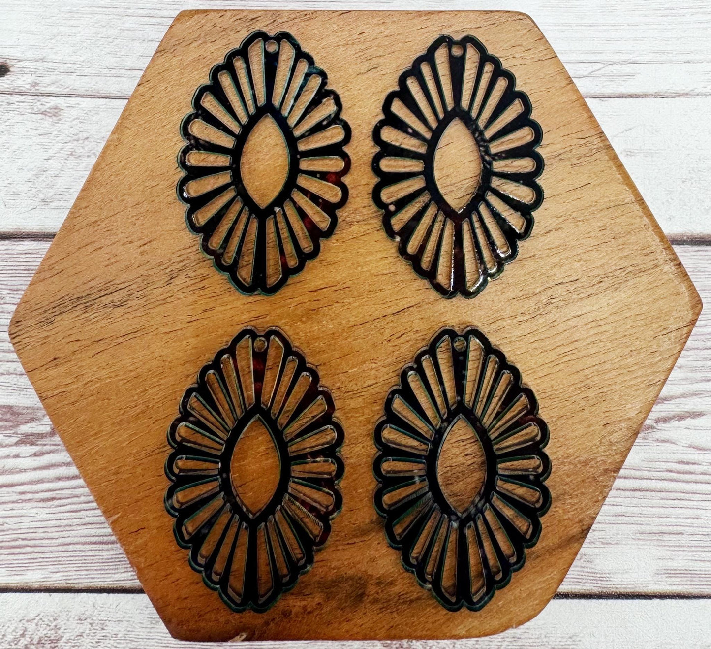 Transparent Blue and Brown Print Flower Oval Acrylic Earring Blanks, DIY Jewelry Making