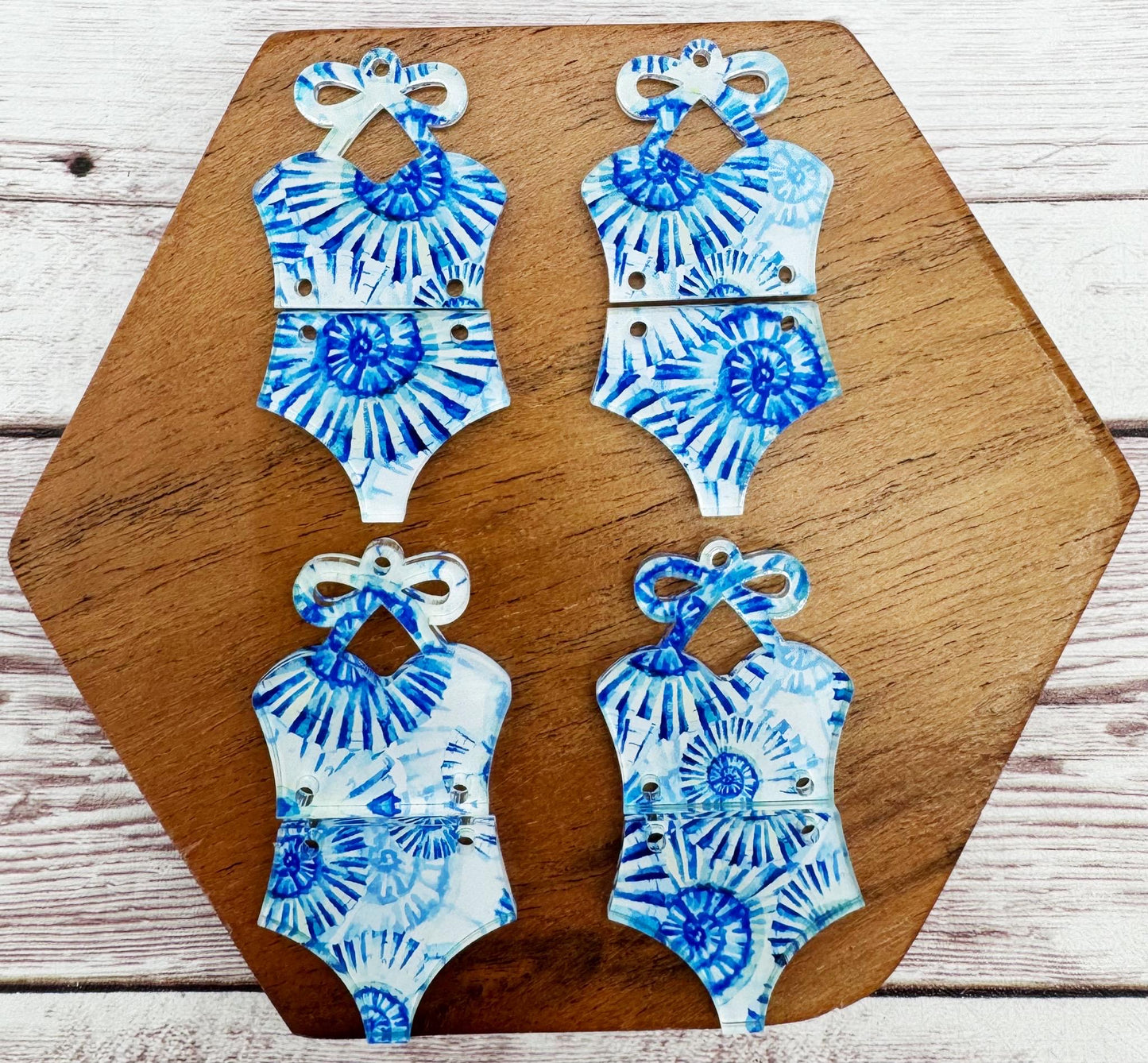 Blue Spiral Print Swimsuit Summer Beach Earring Blanks, DIY Jewelry Making