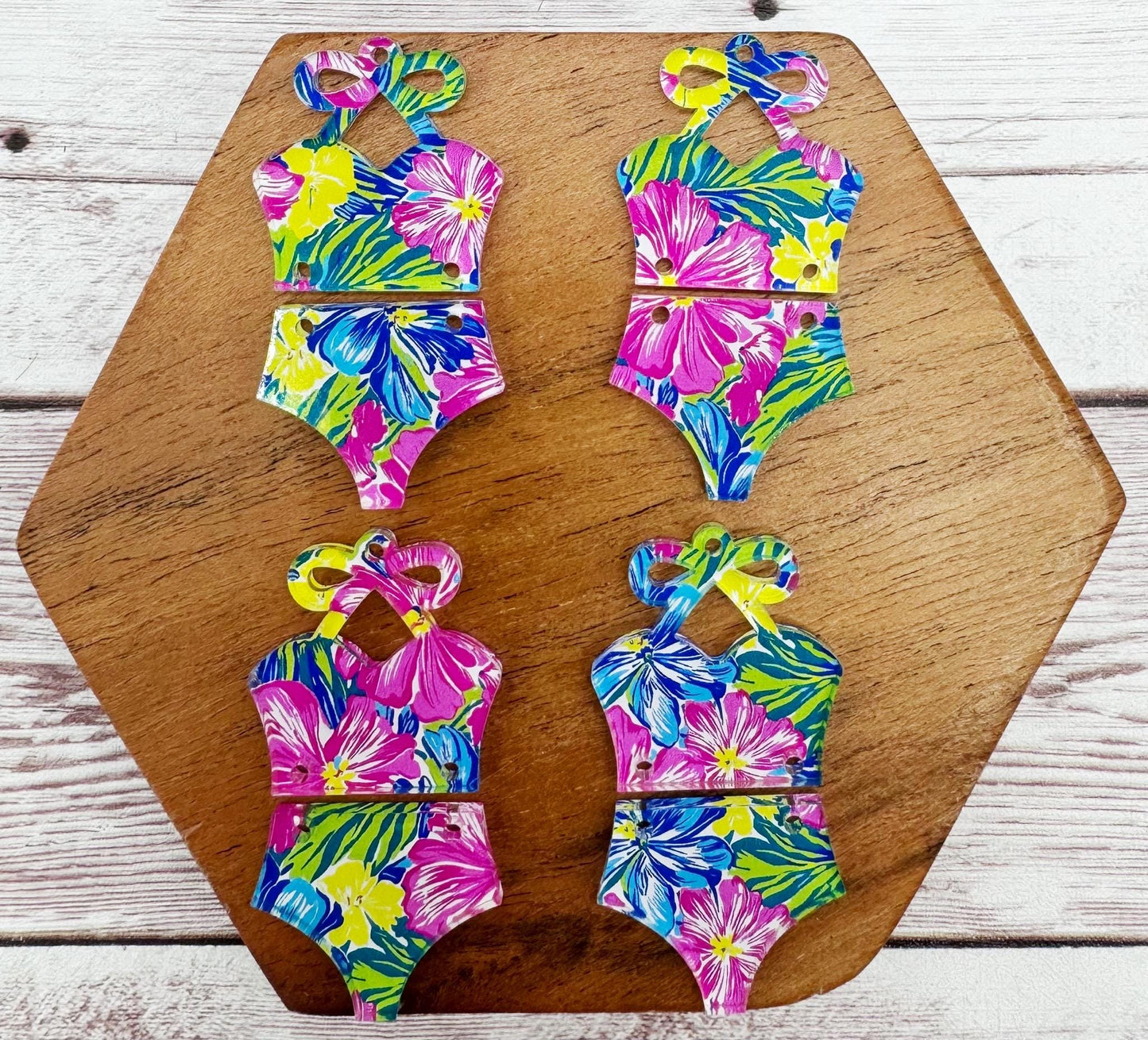 Floral Hibiscus Print Swimsuit Summer Beach Earring Blanks, DIY Jewelry Making