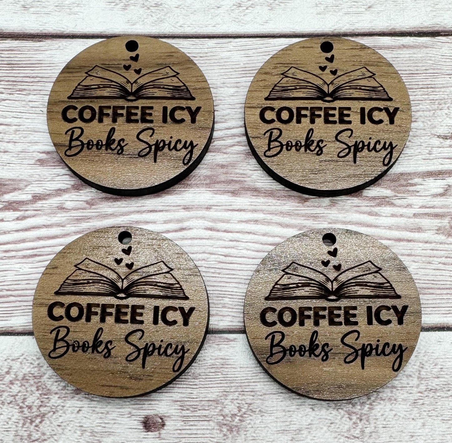 Coffee Icy Books Spicy Engraved Wood Earring Blanks, Finished Walnut Blank, DIY Jewelry Making