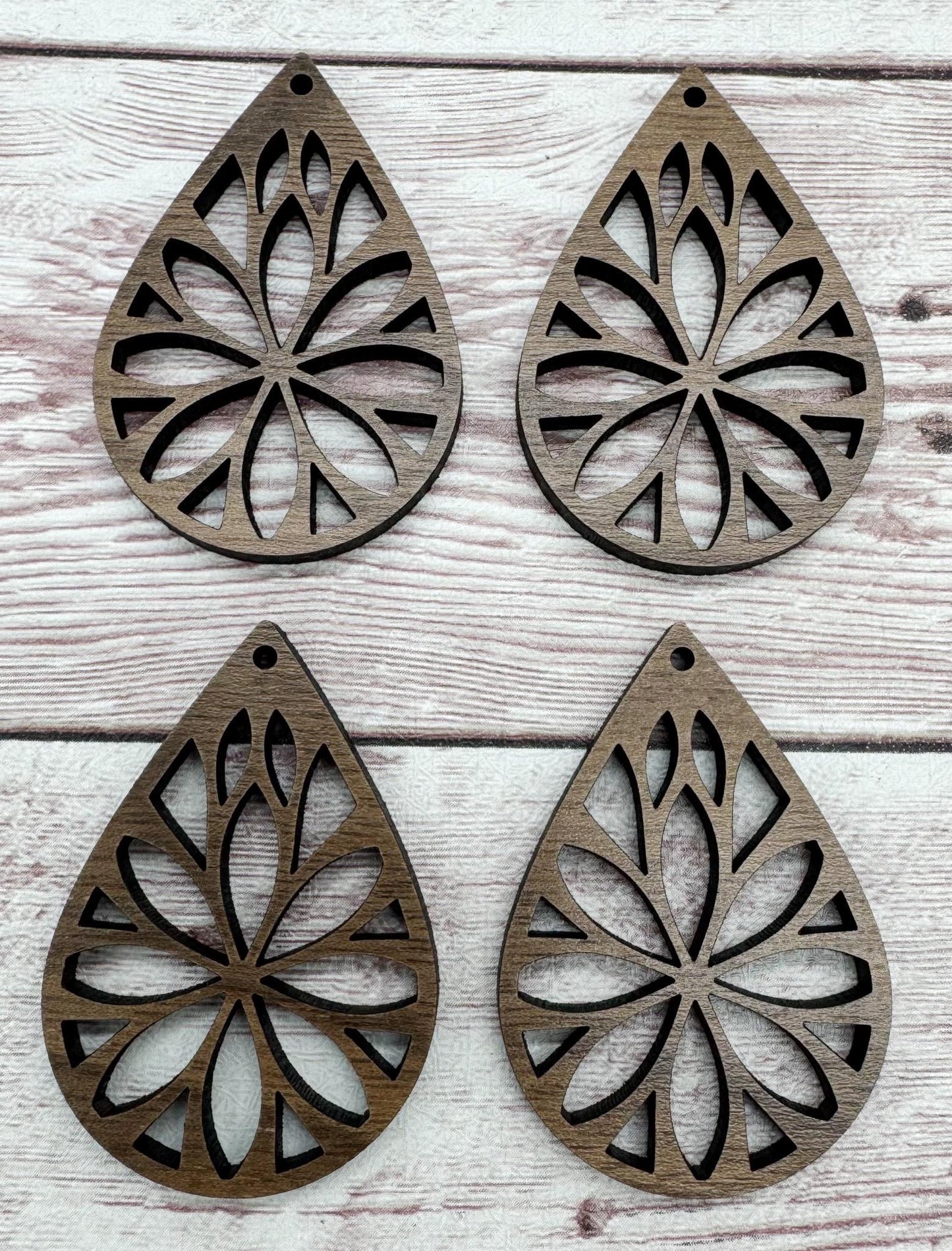 Wood Teardrop Flower Cutout Earring Blanks, Finished Walnut Blank, DIY Jewelry Making