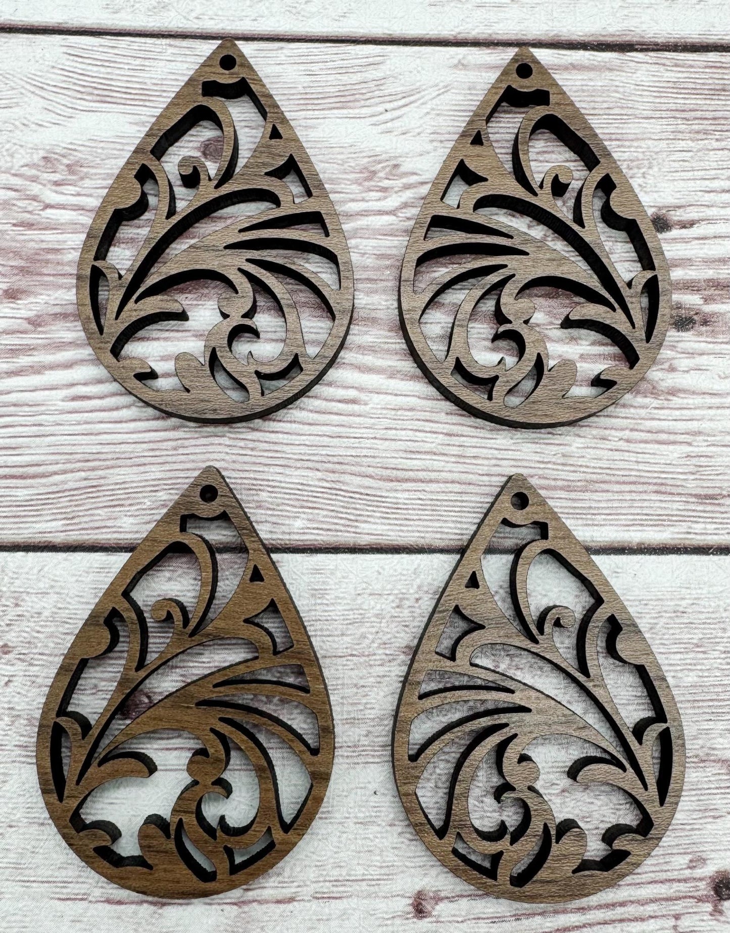 Wood Teardrop Damask Cutout Earring Blanks, Finished Walnut Blank, DIY Jewelry Making