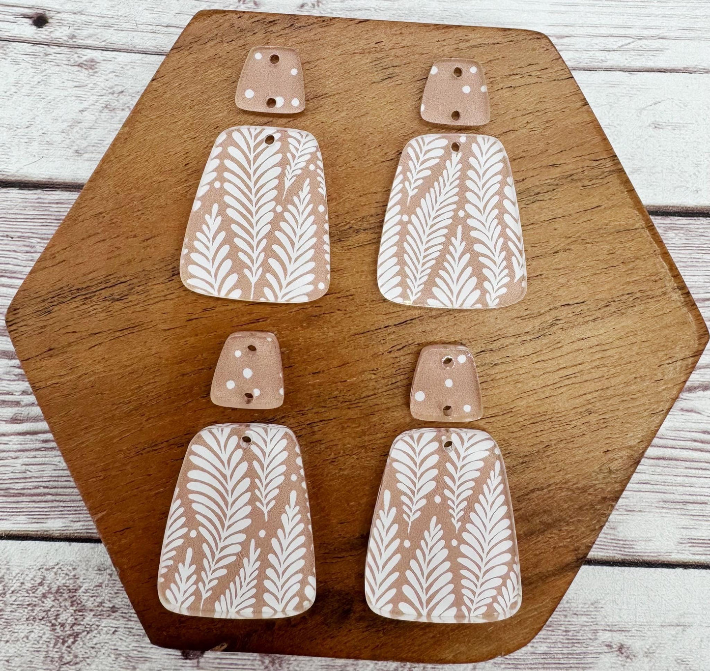 Clay Fern Print Acrylic Trapezoid and Connector Set Earring Blanks, DIY Jewelry Making