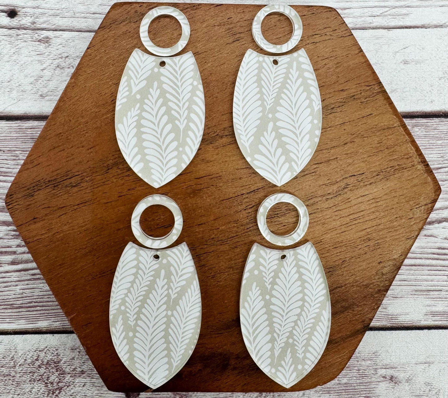Beige Fern Print Acrylic Set Earring Blanks, DIY Jewelry Making