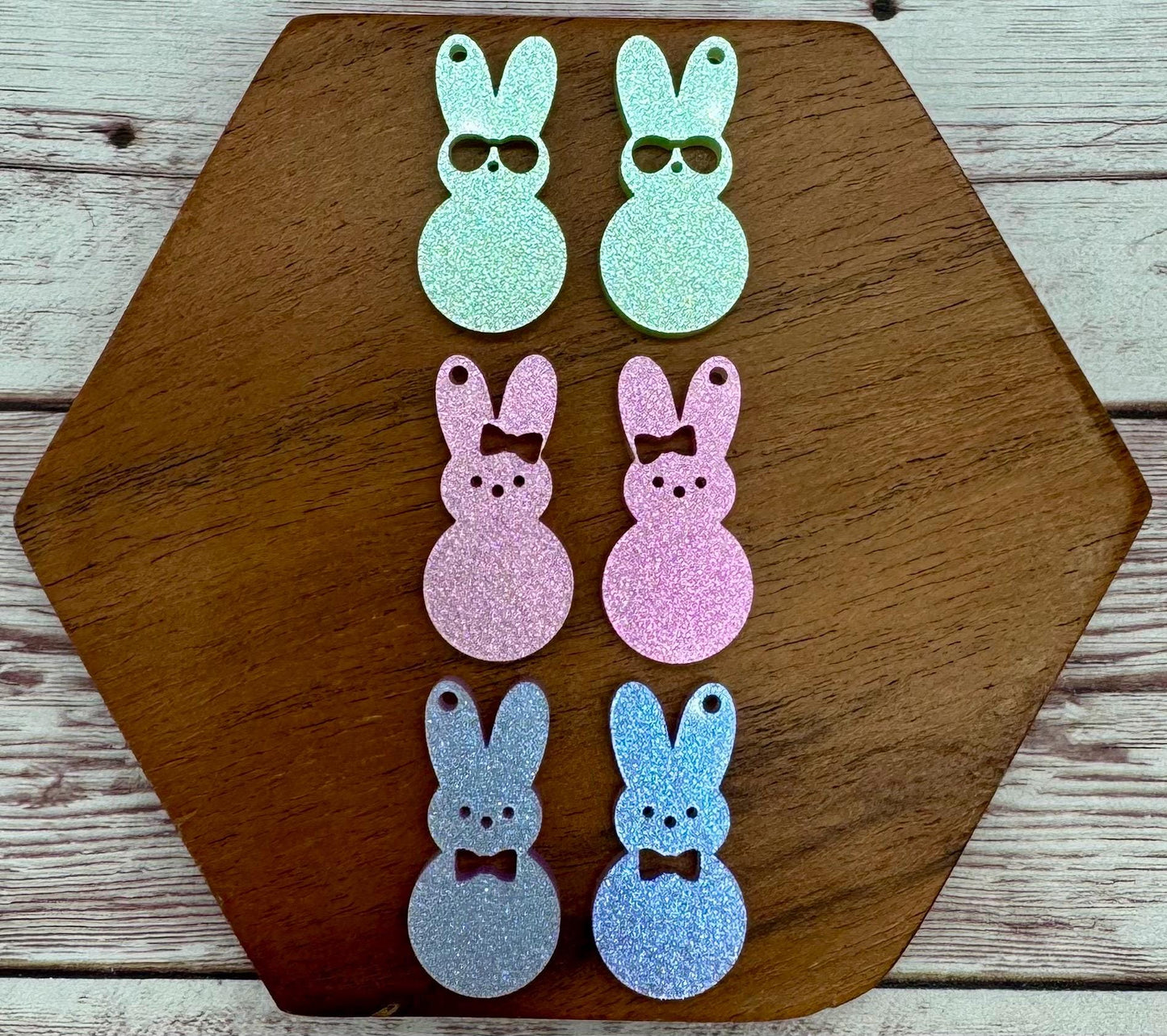 Set of 3 Pair Shimmer Glitter Cute Bunny Rabbit Easter Acrylic Earring Blanks DIY Jewelry Making