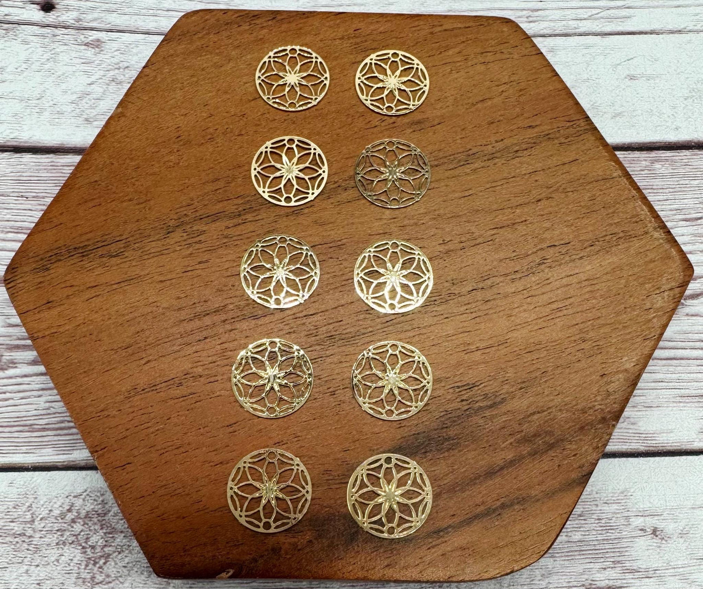 Dainty Light Gold Brass Flower of Life 13mm Earring Connectors, Earring Findings, Set of 5 Pair DIY Jewelry Making