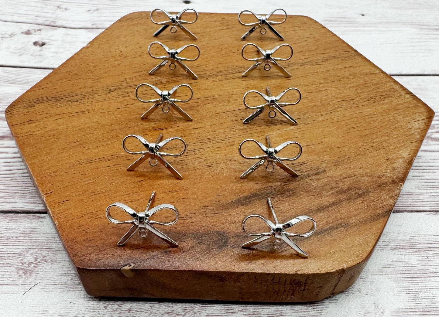 Dainty Platinum Bow Stud Connectors, Jewelry Making, Earring Findings, Set of 5 Pair, DIY Jewelry Making