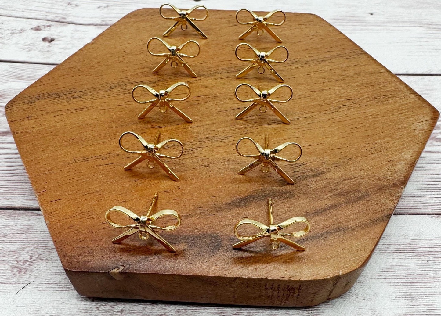 Dainty Gold Bow Stud Connectors, Jewelry Making, Earring Findings, Set of 5 Pair, DIY Jewelry Making