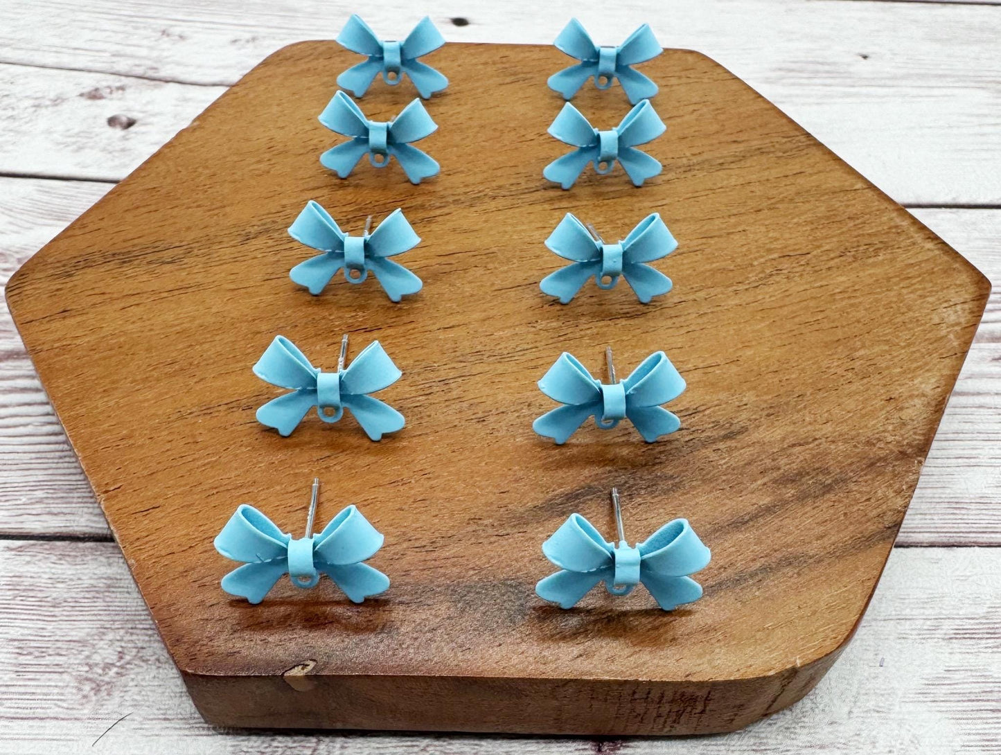 Sky Blue Bow Stud Connectors, Jewelry Making, Earring Findings, Set of 5 Pair, DIY Jewelry Making