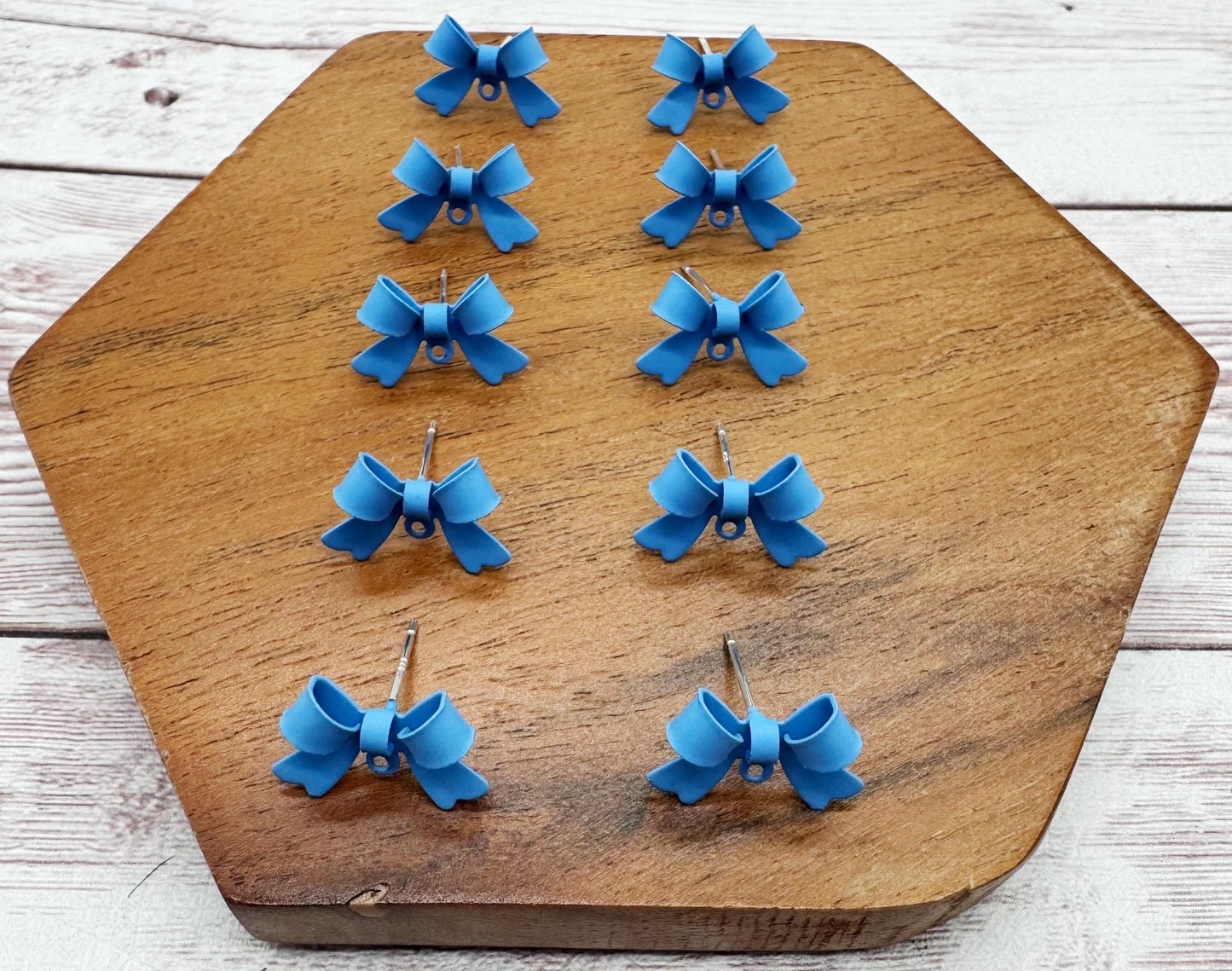 Cornflower Blue Bow Stud Connectors, Jewelry Making, Earring Findings, Set of 5 Pair, DIY Jewelry Making
