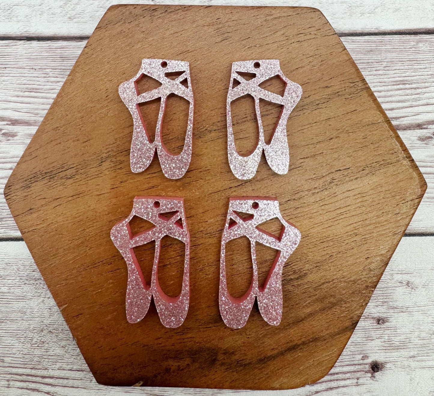 Set of 2 Pair Pink Shimmer Glitter Acrylic Ballet Shoes Slippers Dance Earring Blanks, DIY Jewelry Making