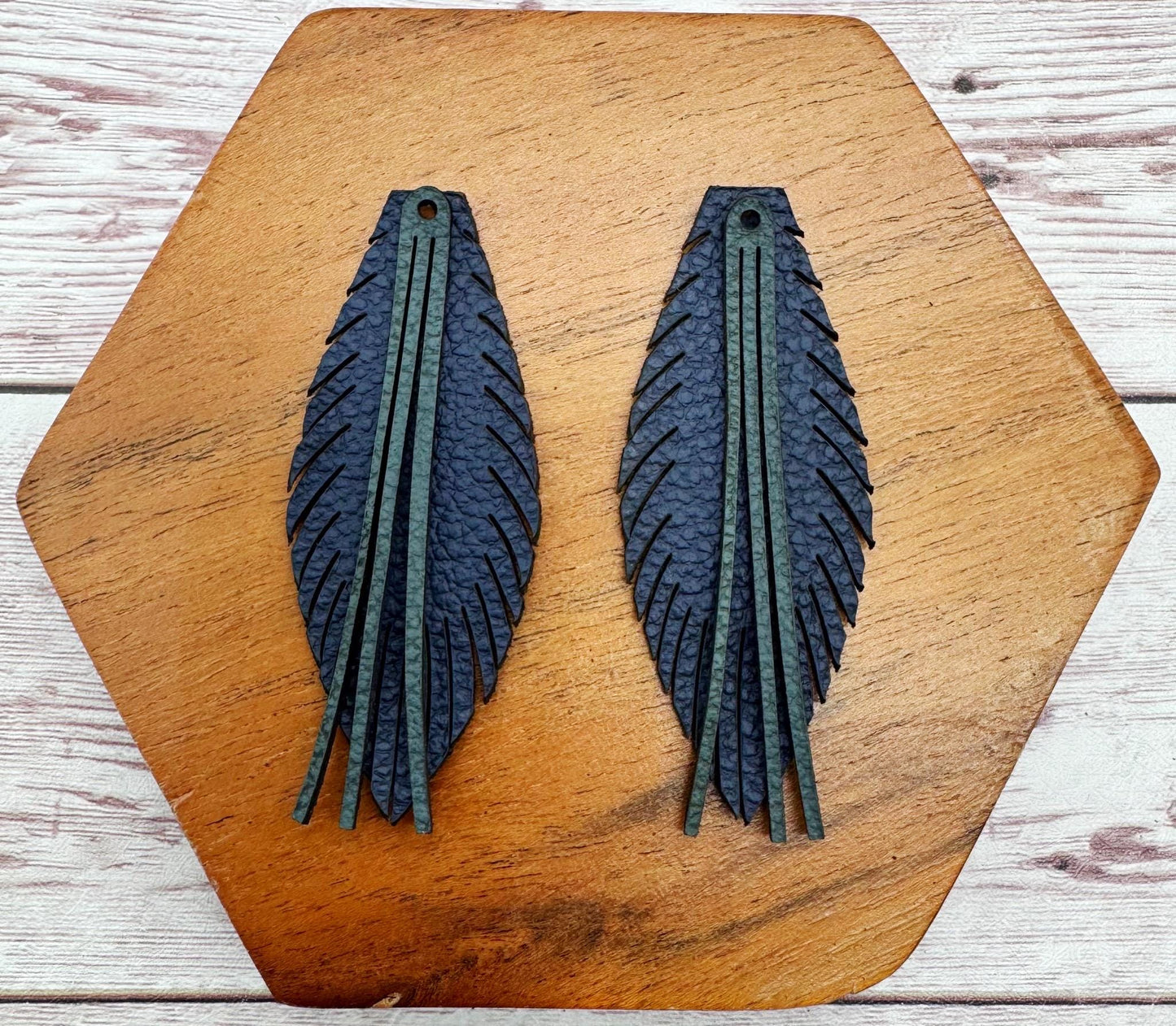 Layered Navy Blue Fringe Vegetable Tanned Leather Set, Earring Blanks, DIY Jewelry Making