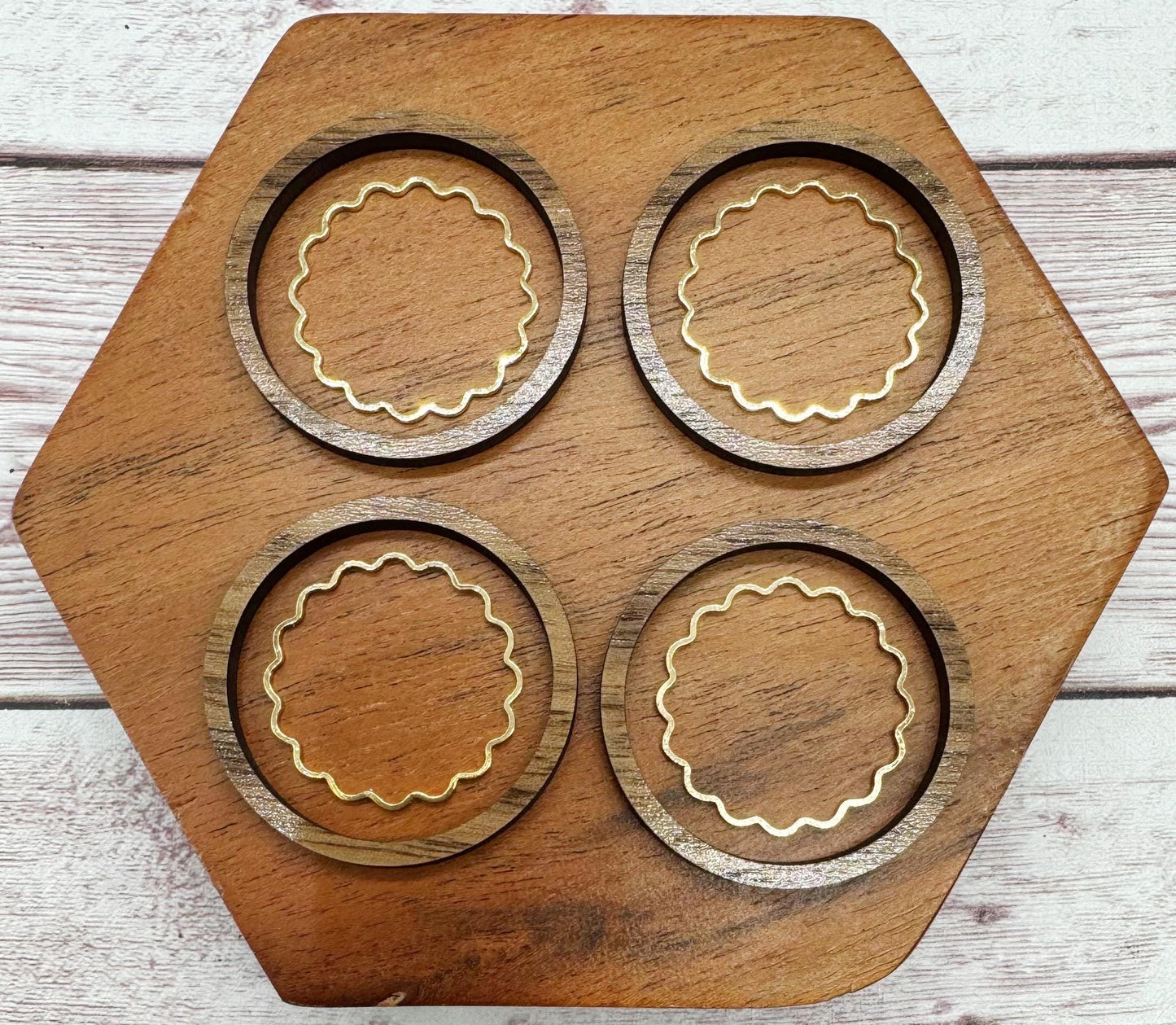 Finished Walnut Hoop and Light Gold Wavy Hoop Earring Blank Set, DIY Jewelry Making