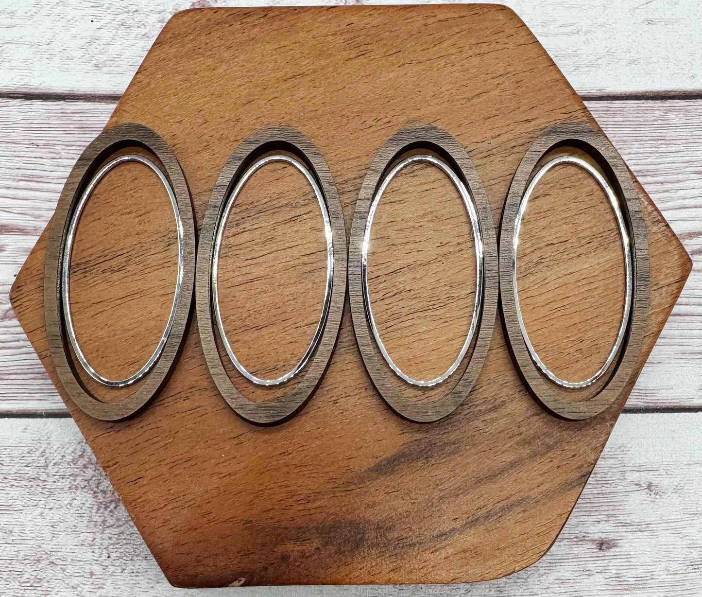Finished Walnut Open Oval and Silver Oval Earring Blank Set, DIY Jewelry Making