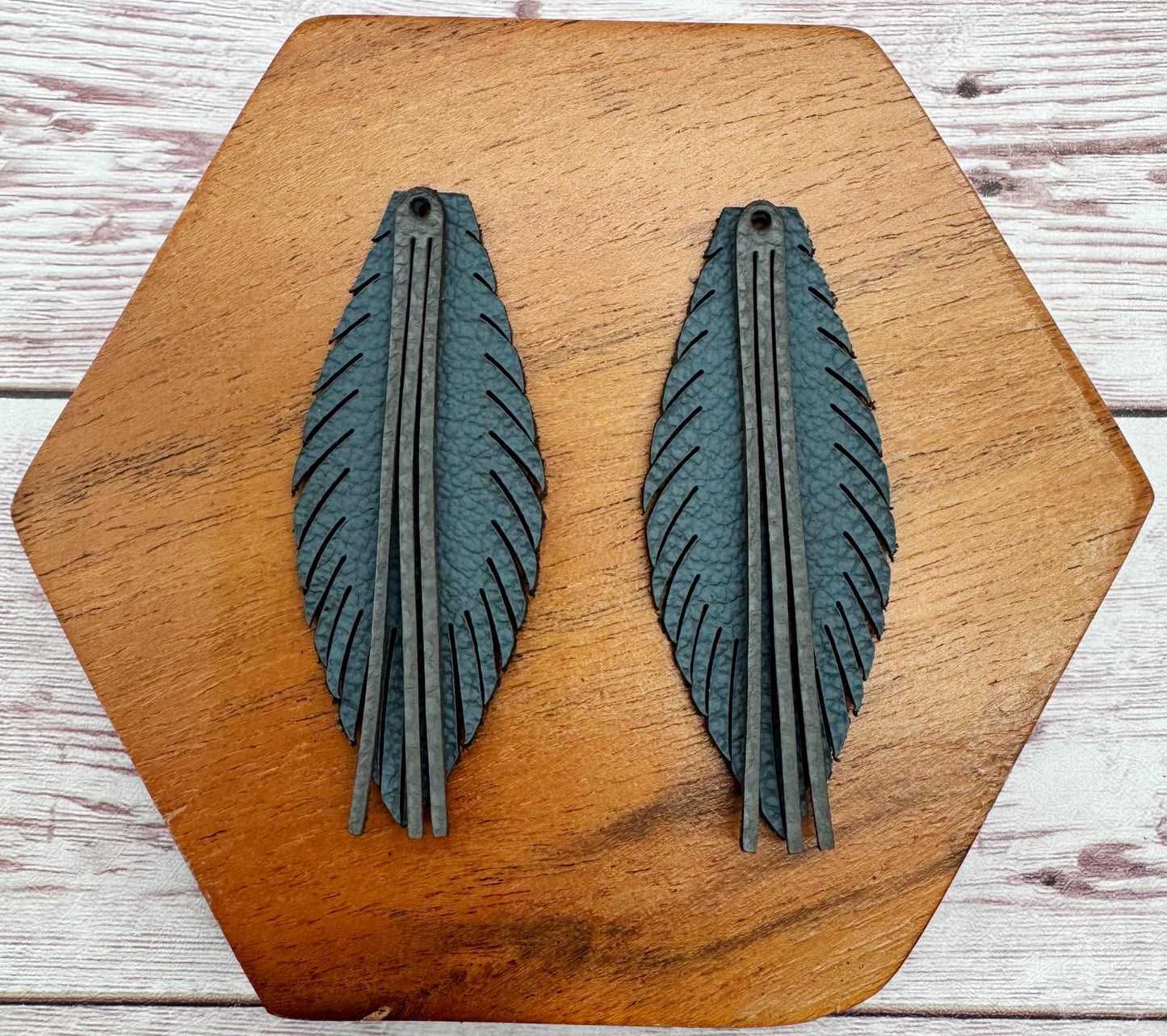 Layered Slate Blue Fringe Vegetable Tanned Leather Set, Earring Blanks, DIY Jewelry Making