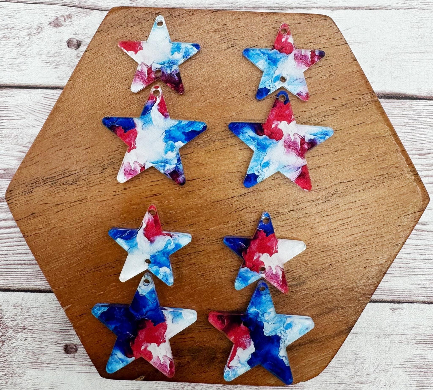 Red, White and Blue Swirl Star Duo 4th of July Acrylic Set Earring Blanks, DIY Jewelry Making