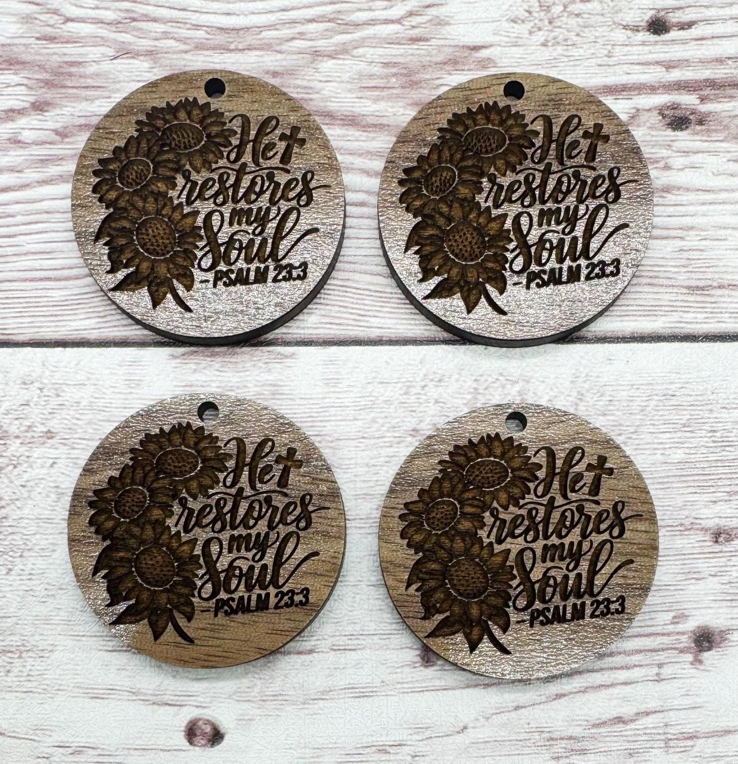 Religious Floral He Restores My Soul Earring Blanks, Finished Walnut Blank, DIY Jewelry Making